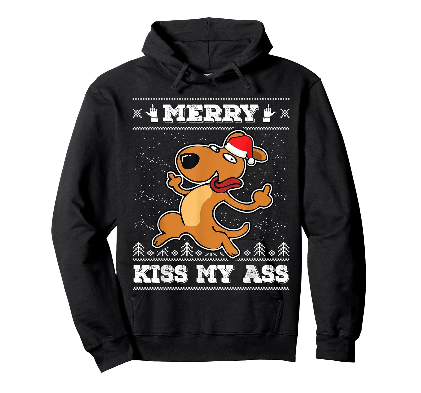 Merry Kiss My Ass T-Shirt Dog Santa Hat Ugly Christmas Tee T-Shirt