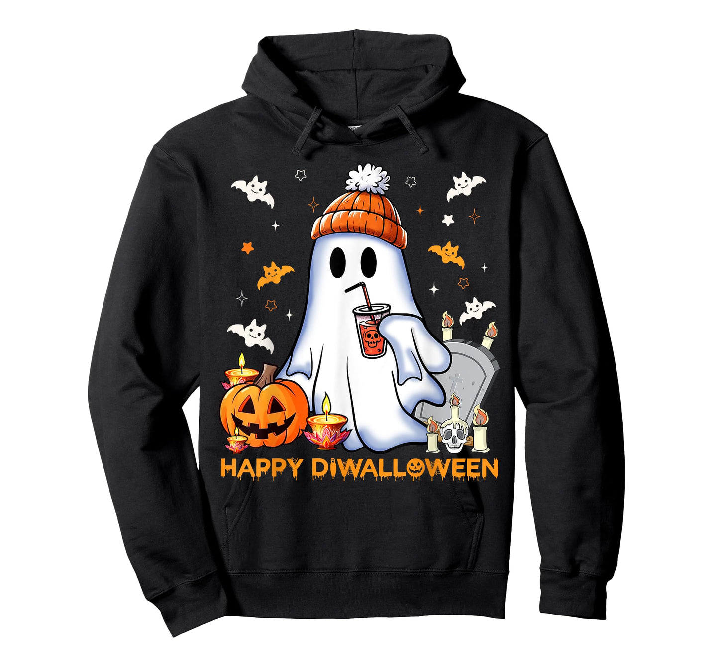 Happy Diwalloween Diwali Halloween Costume Unisex Adult T-Shirt Black Small Short Sleeve Modern Mandarin Collar Cartoon Applique Diwali Halloween Fusion T-Shirt