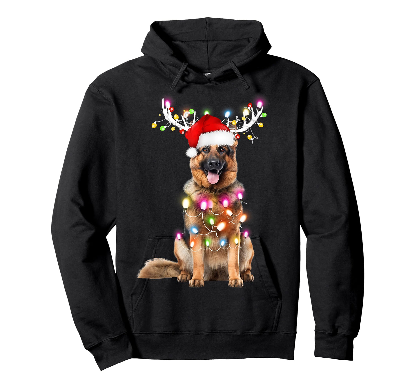 German shepherd Santa Christmas Tree Lights Xmas Boys Kids T-Shirt