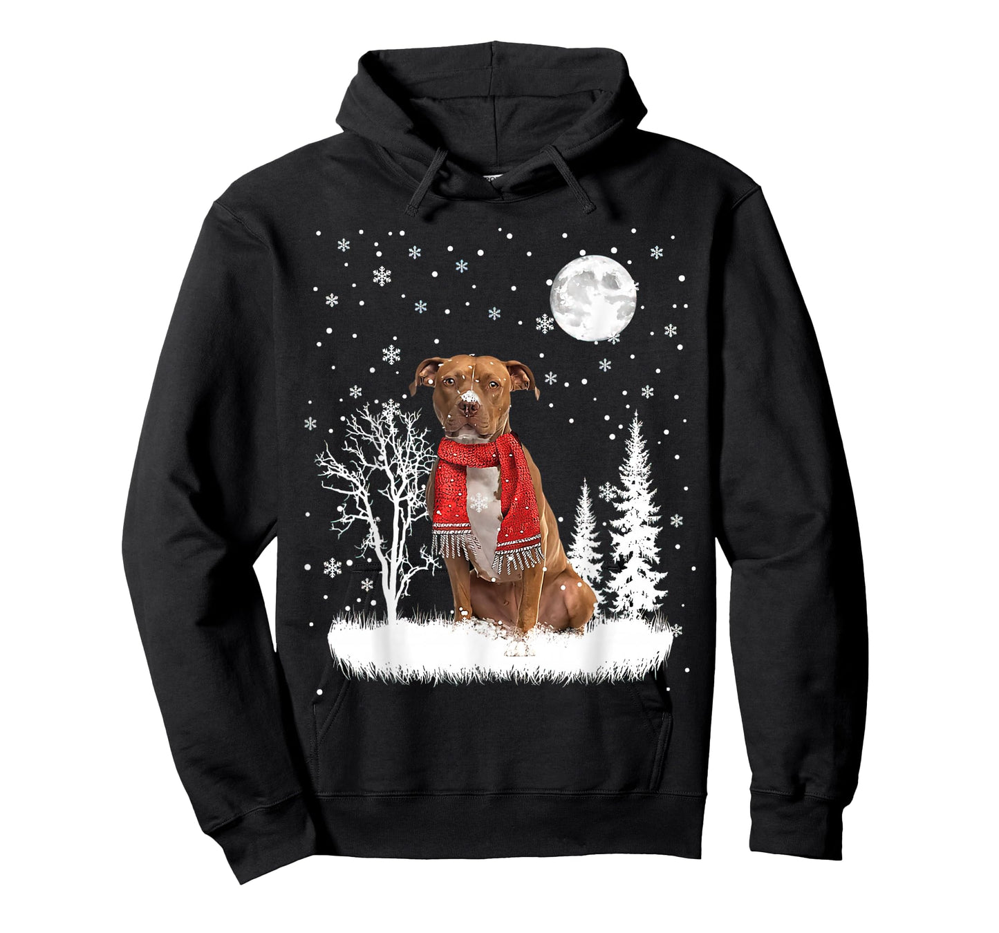 Pitbull Under Moonlight Snow Christmas Pajama T-Shirt