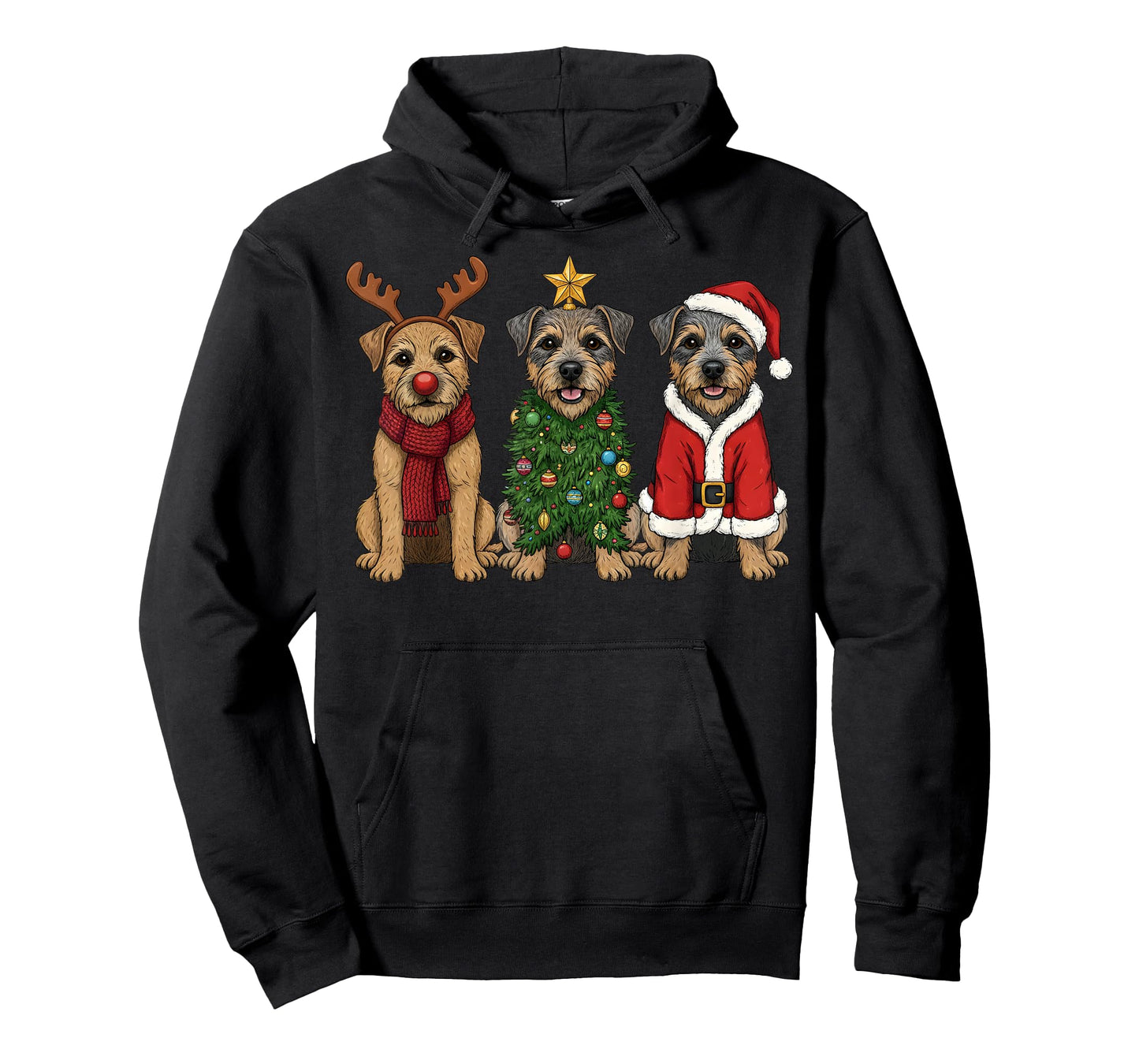 Retro Christmas Border Terrier Santa Reindeer Dog Lover T-Shirt