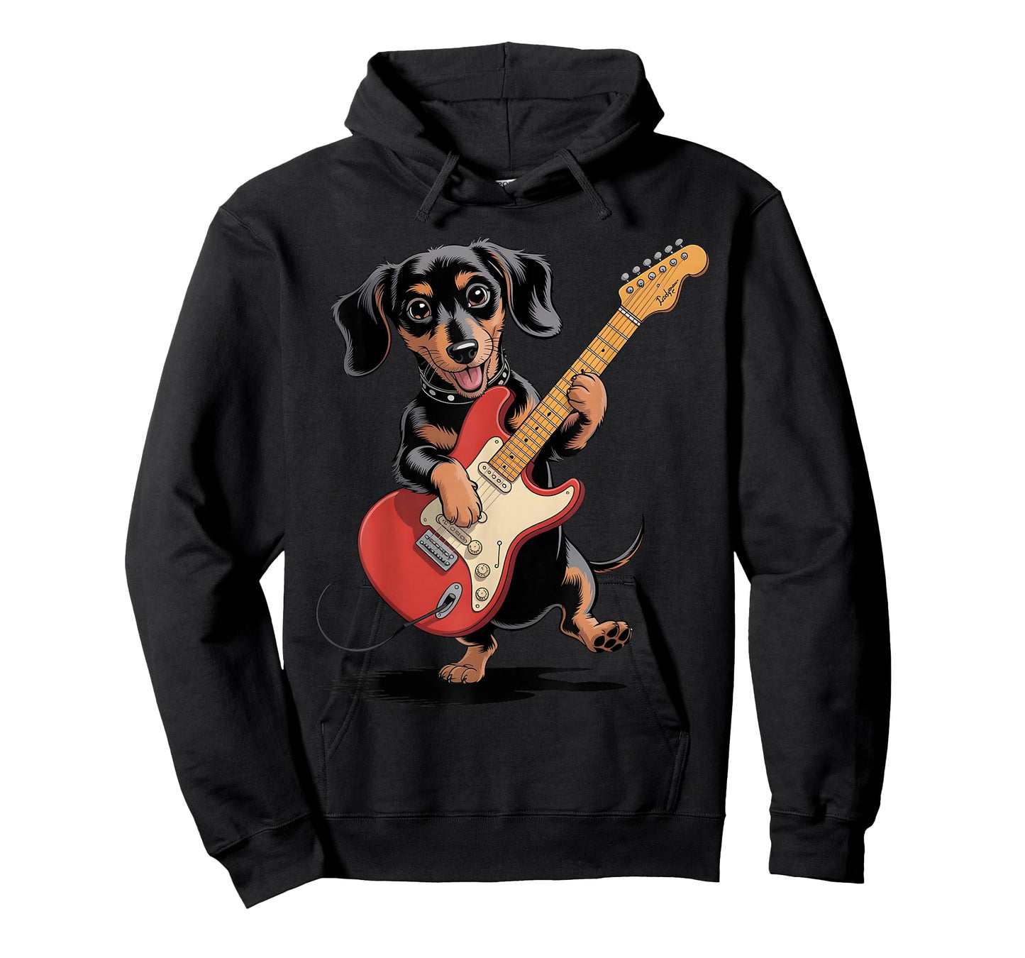 Funny Dachshund Weenie Playing Guitar Cool Dog Music Rock T-Shirt