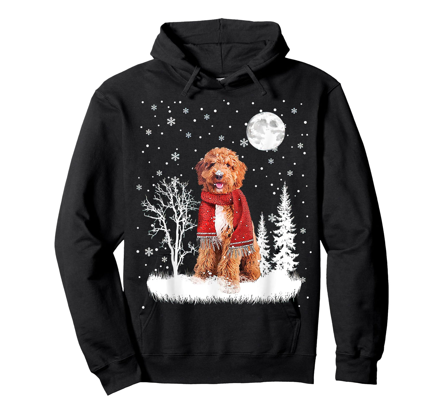 Irish Doodle Under Moonlight Snow Christmas Pajamas T-Shirt