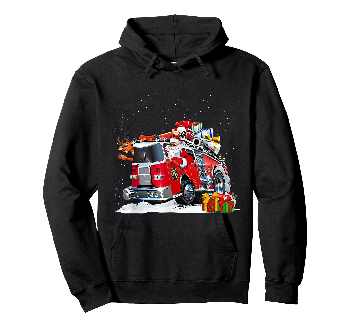 Firefighter Santa Fireman Driving Fire Truck Merry Christmas T-Shirt