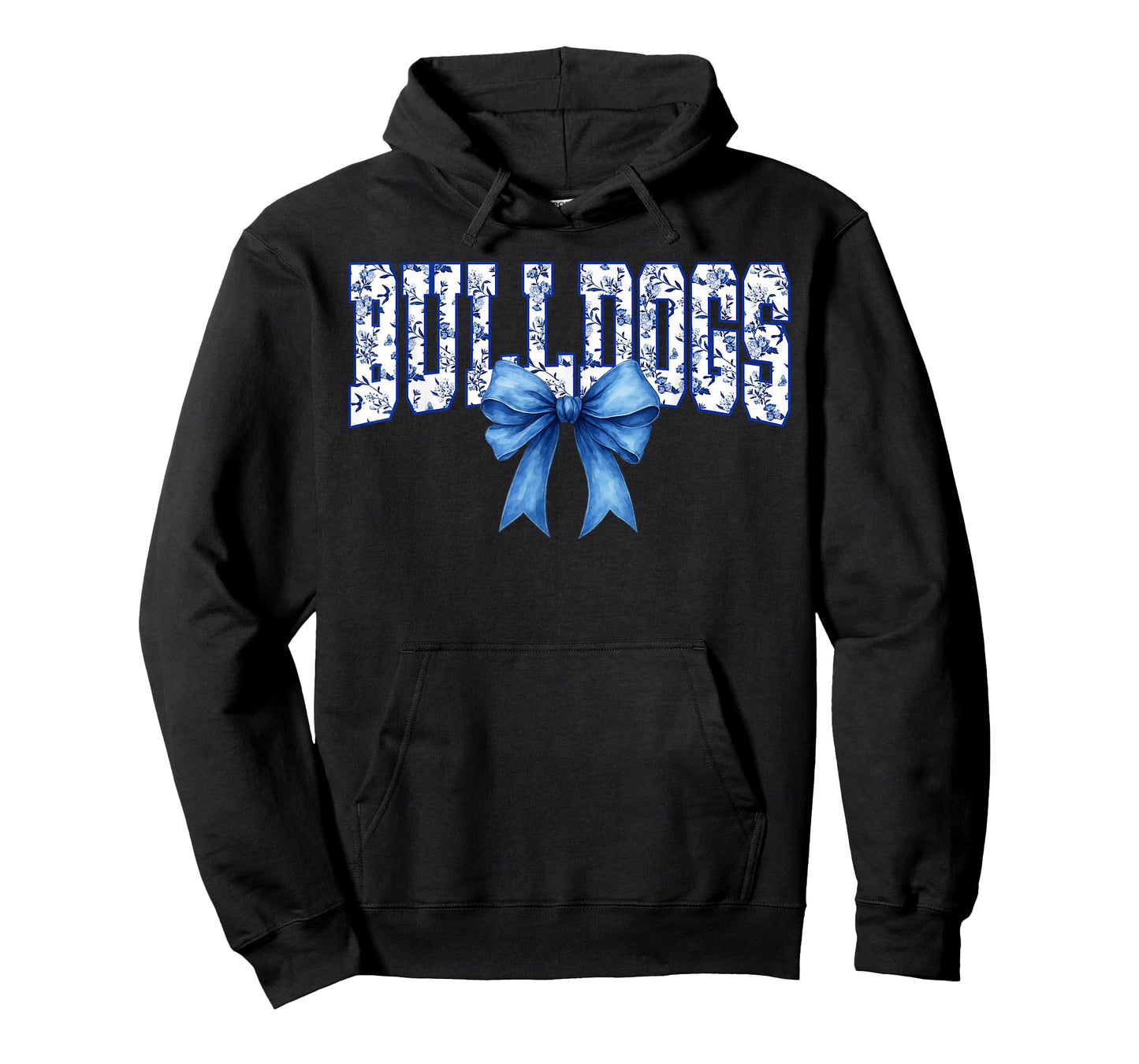 Bulldogs Floral Toile Royal Blue Watercolor Coquette Bow T-Shirt
