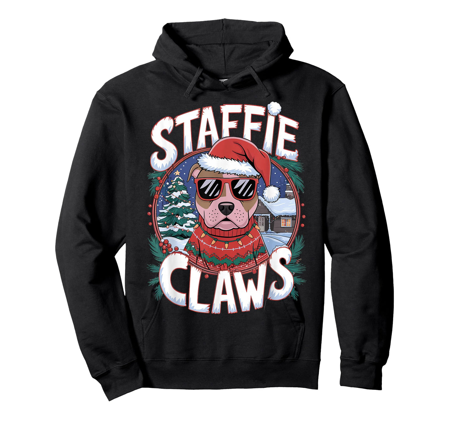Christmas Santa Staffie Claws Dog Staffordshire Bull Terrier T-Shirt