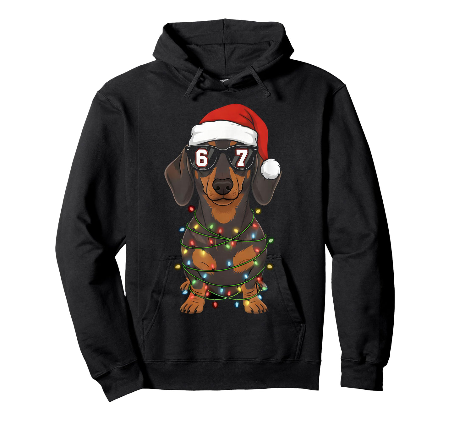 67 Dachshund Christmas Lights Santa Hat Xmas Dog Loves T-Shirt