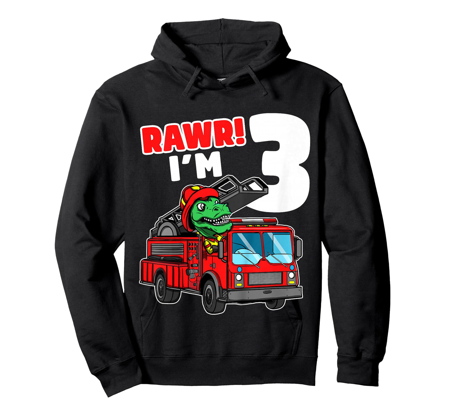 Kids Dinosaur Fire Truck 3rd Birthday Boy 3 T-Rex Firefighter T-Shirt