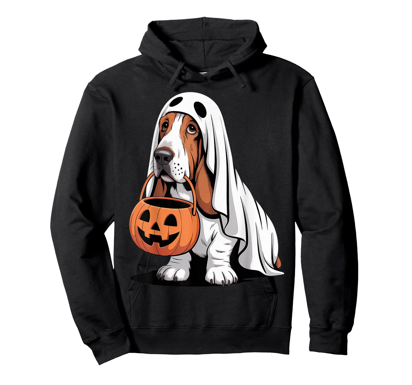 Cute Basset Hound Dog Ghost Costume with Pumpkin T-Shirt