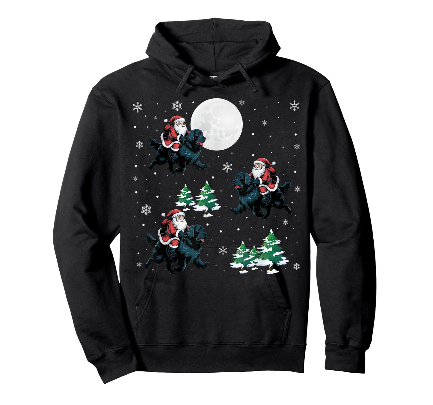 Xmas Tree Santa Riding Newfoundland Dog Funny Christmas T-Shirt