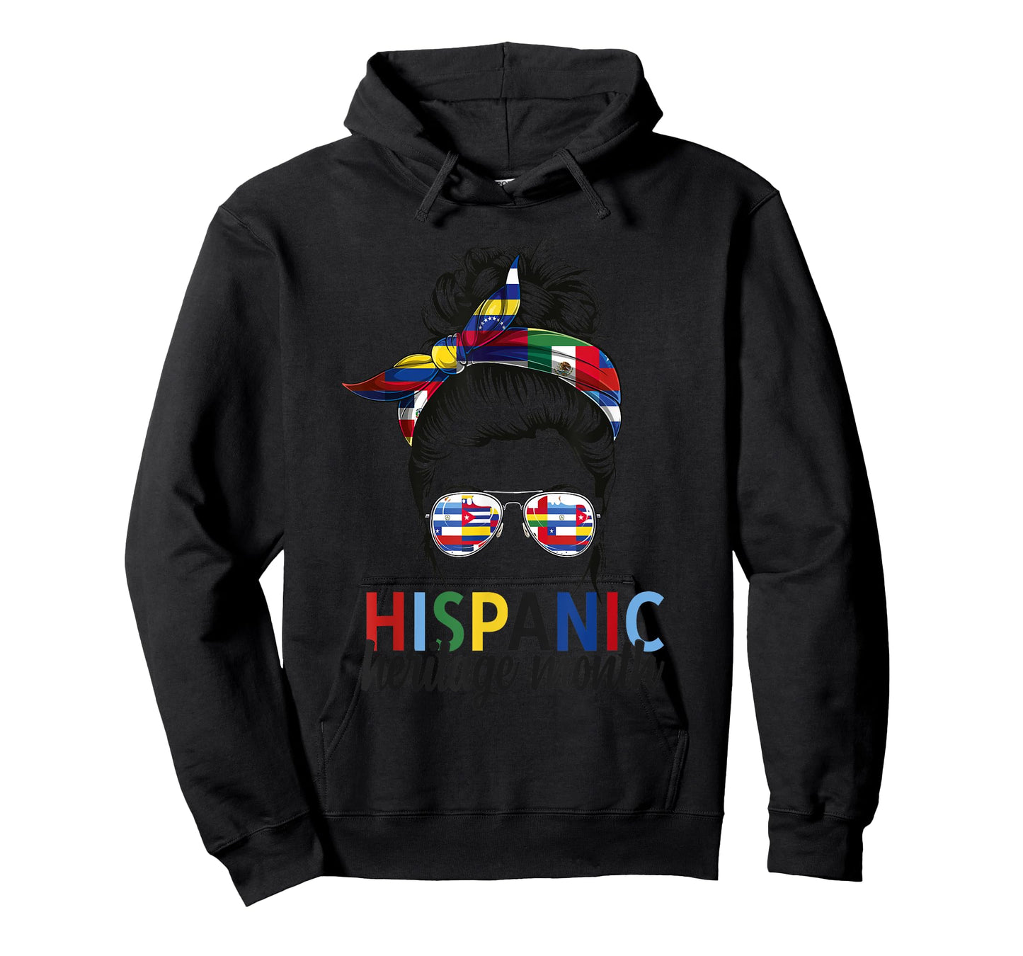Hispanic Heritage Month all Countries Flags women messy bun T-Shirt