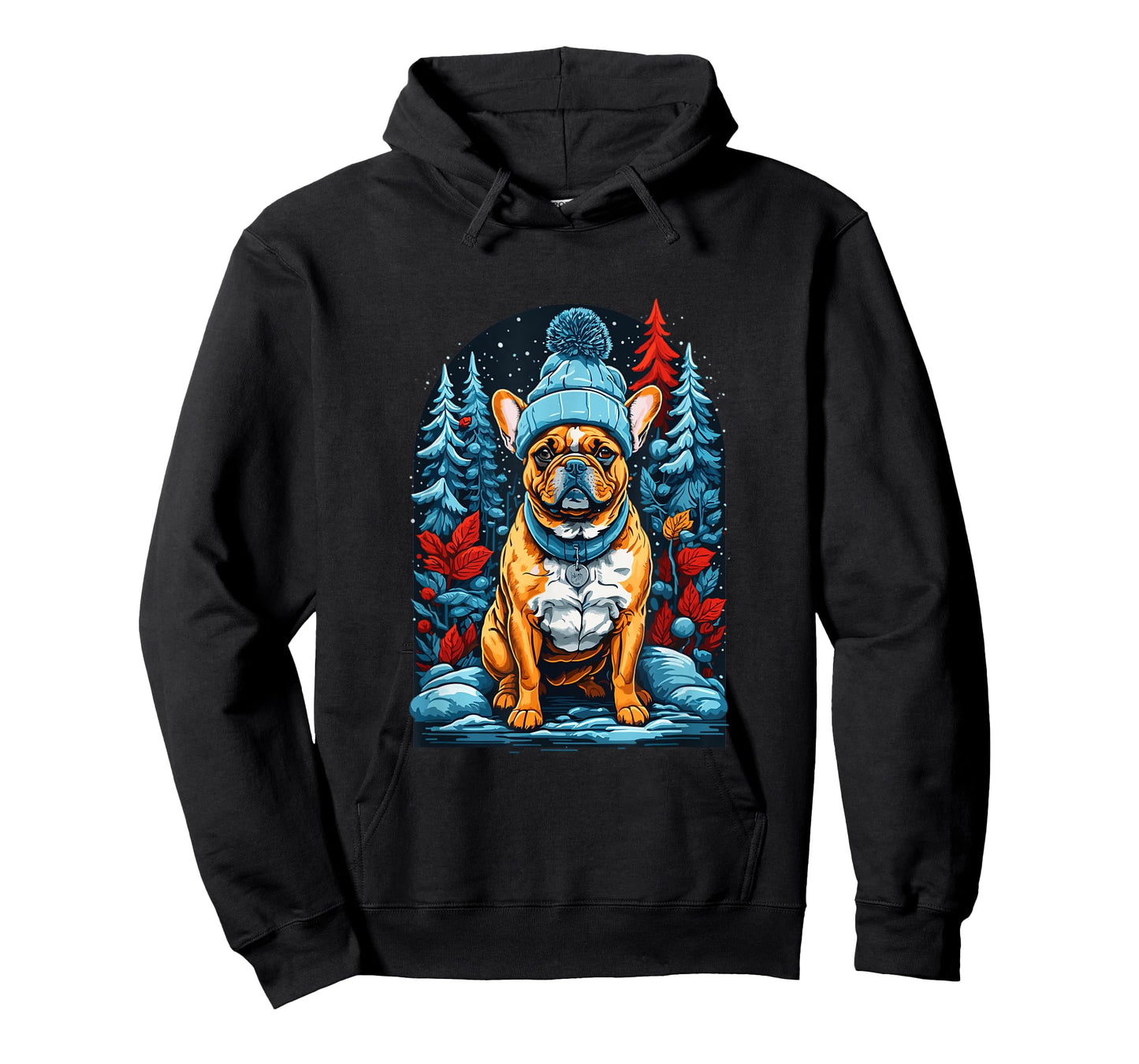French Bulldog in Winter Hat Happy French Bulldog T-Shirt for Men Women Kids