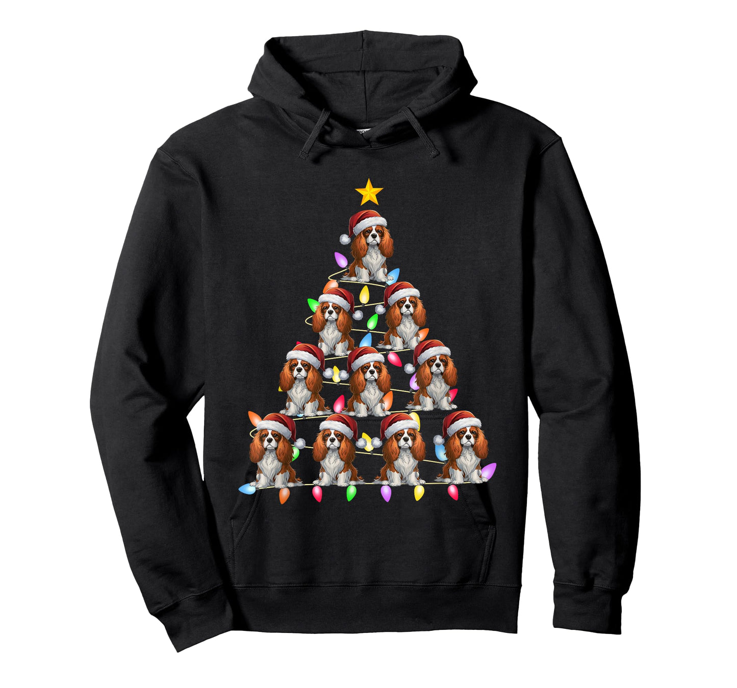 Christmas Tree Light Santa Cavalier King Charles Spaniel Dog Men Women Kids T-Shirt