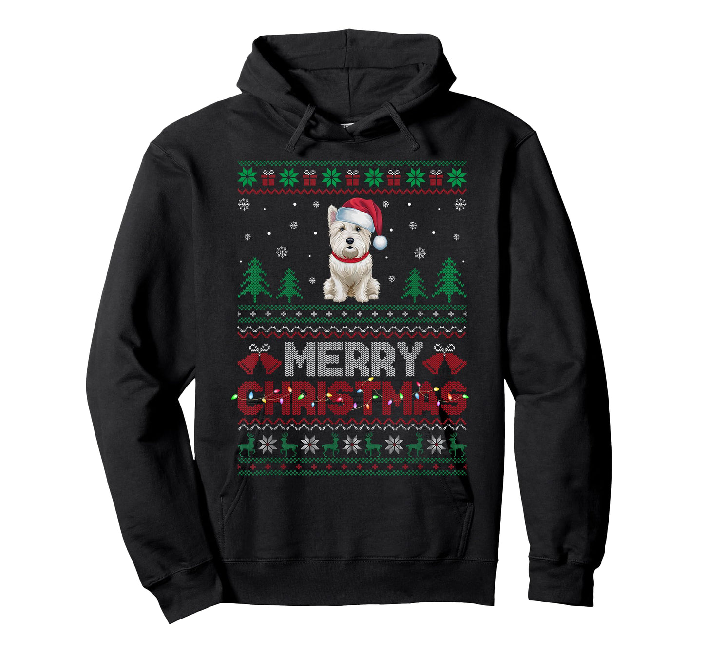 Westie Dog Lovers Santa Hat Christmas Tree Lights Men Women Kids T-Shirt