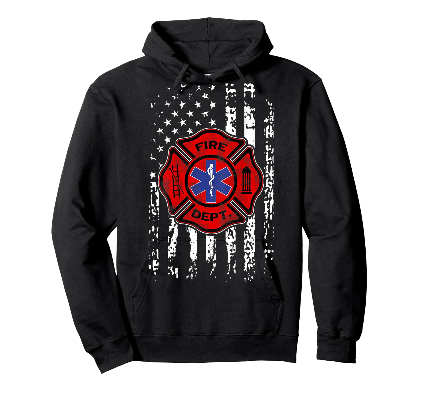 EMT Firefighter Shirt Fireman EMS USA Flag Gift Back Print T-Shirt
