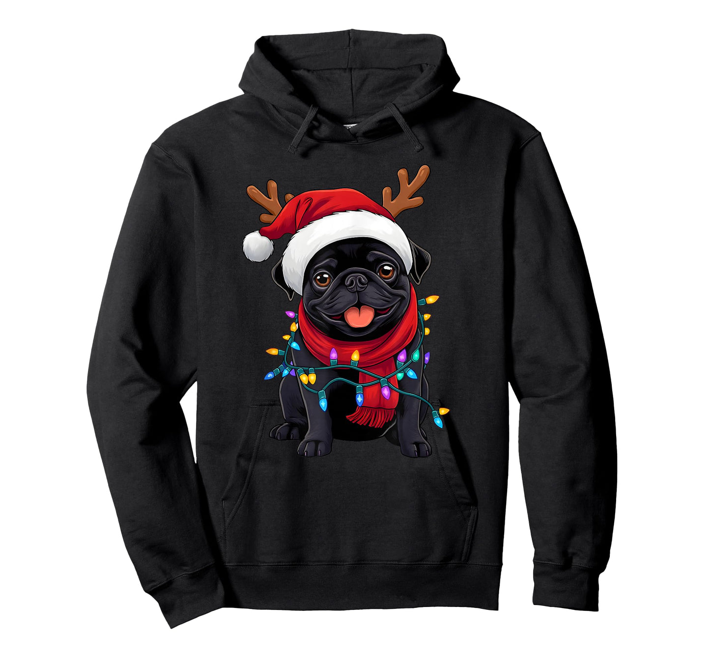 Black Pug Dog Tree Christmas Lights Xmas Pajama Men Women T-Shirt