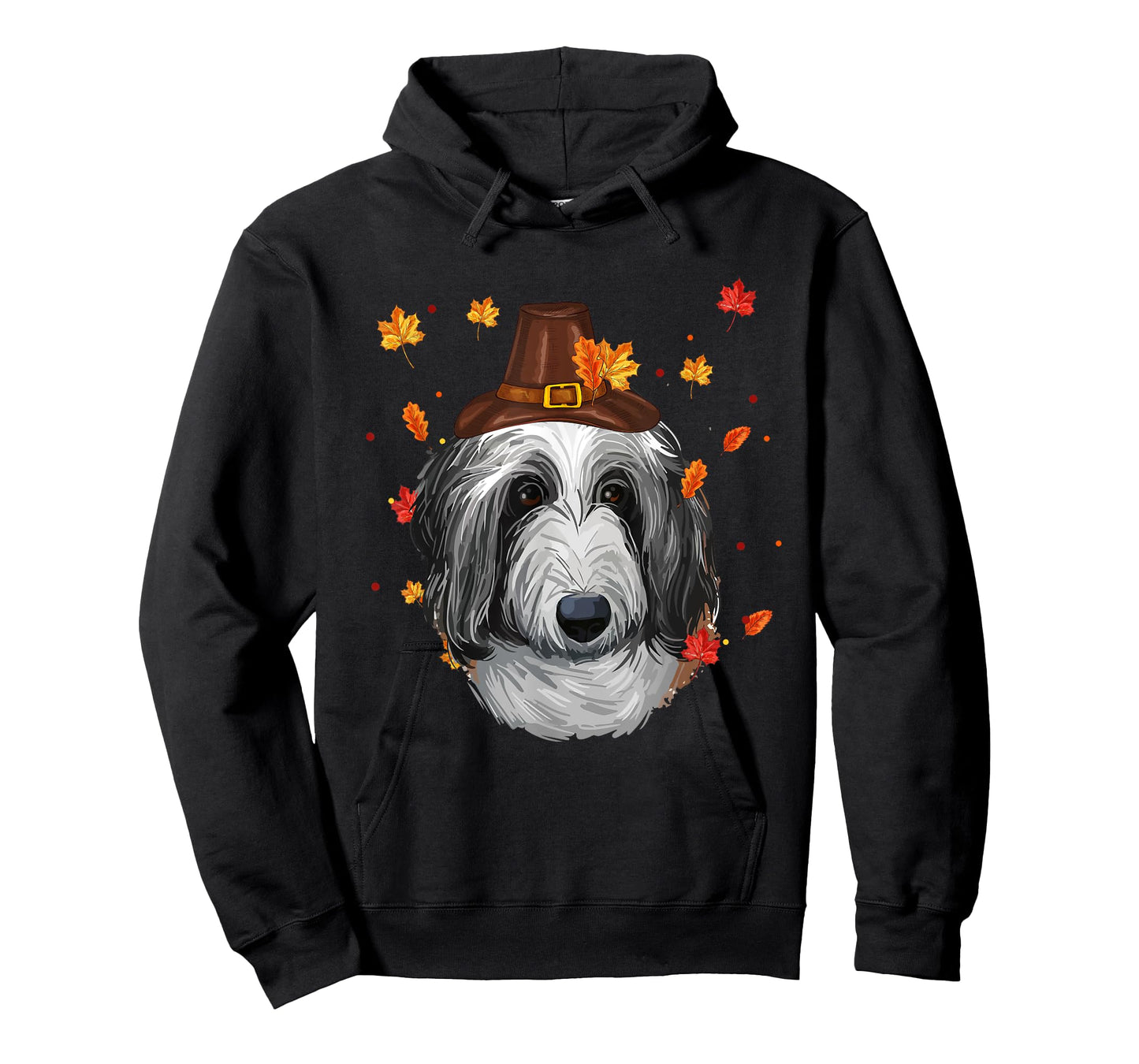 English Sheepdog Dog Pilgrim Hat Fall Happy Thanksgiving Day T-Shirt for Men Women Girls Kids