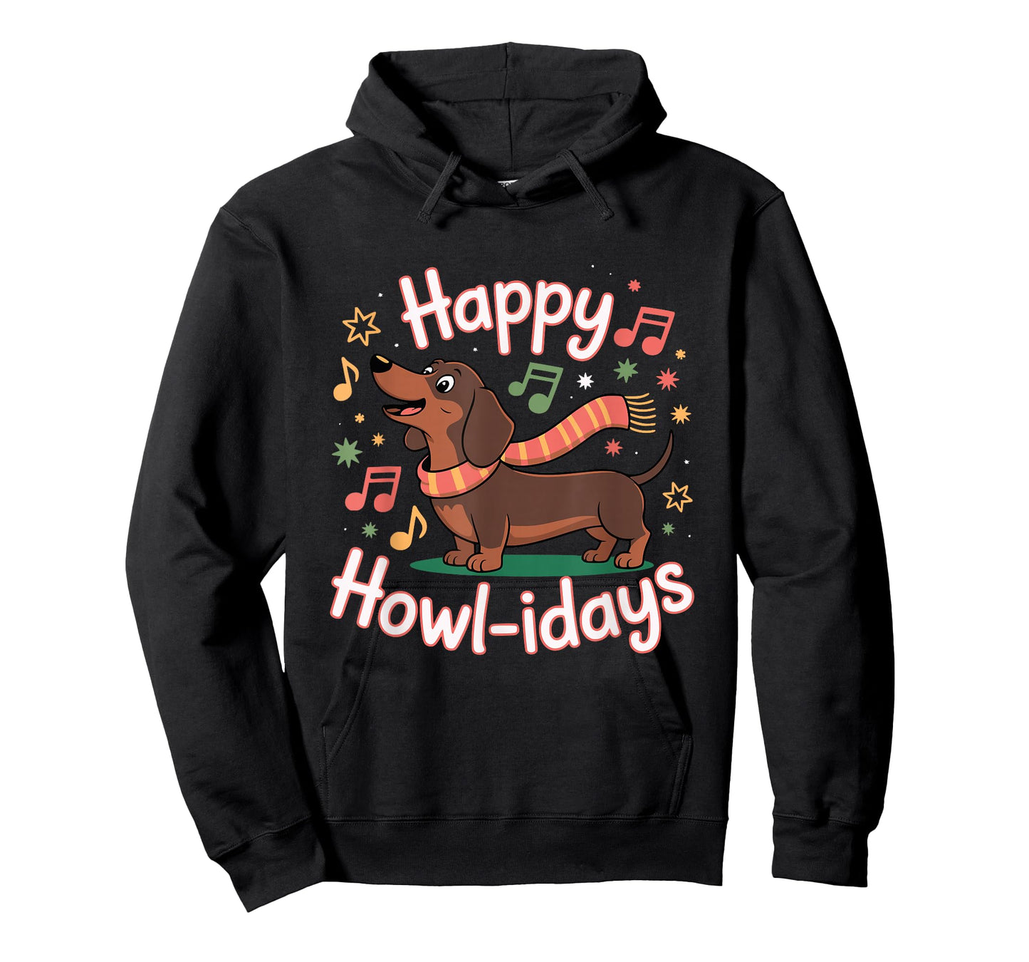 Womens Happy Howl-idays Singing Dachshund Dog Christmas T-Shirt