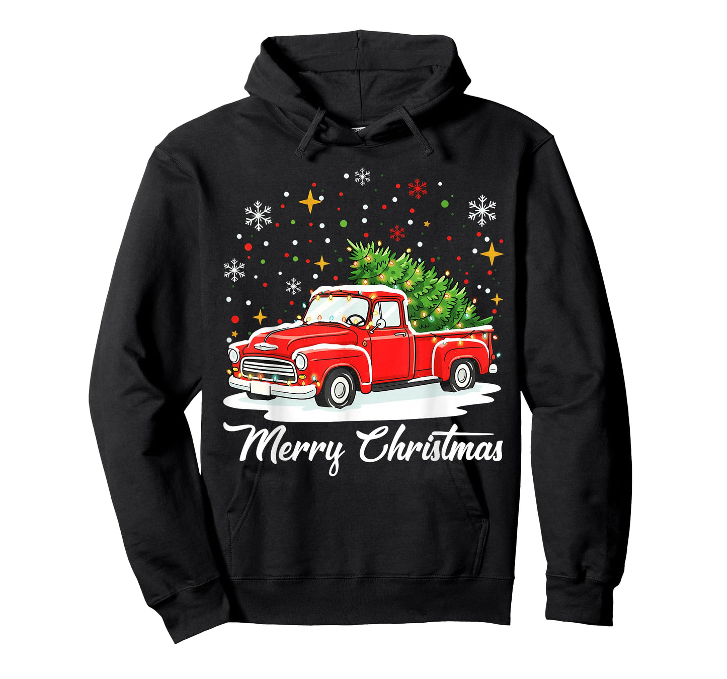 Vintage Merry Christmas Red Truck Xmas Tree Family T-Shirt