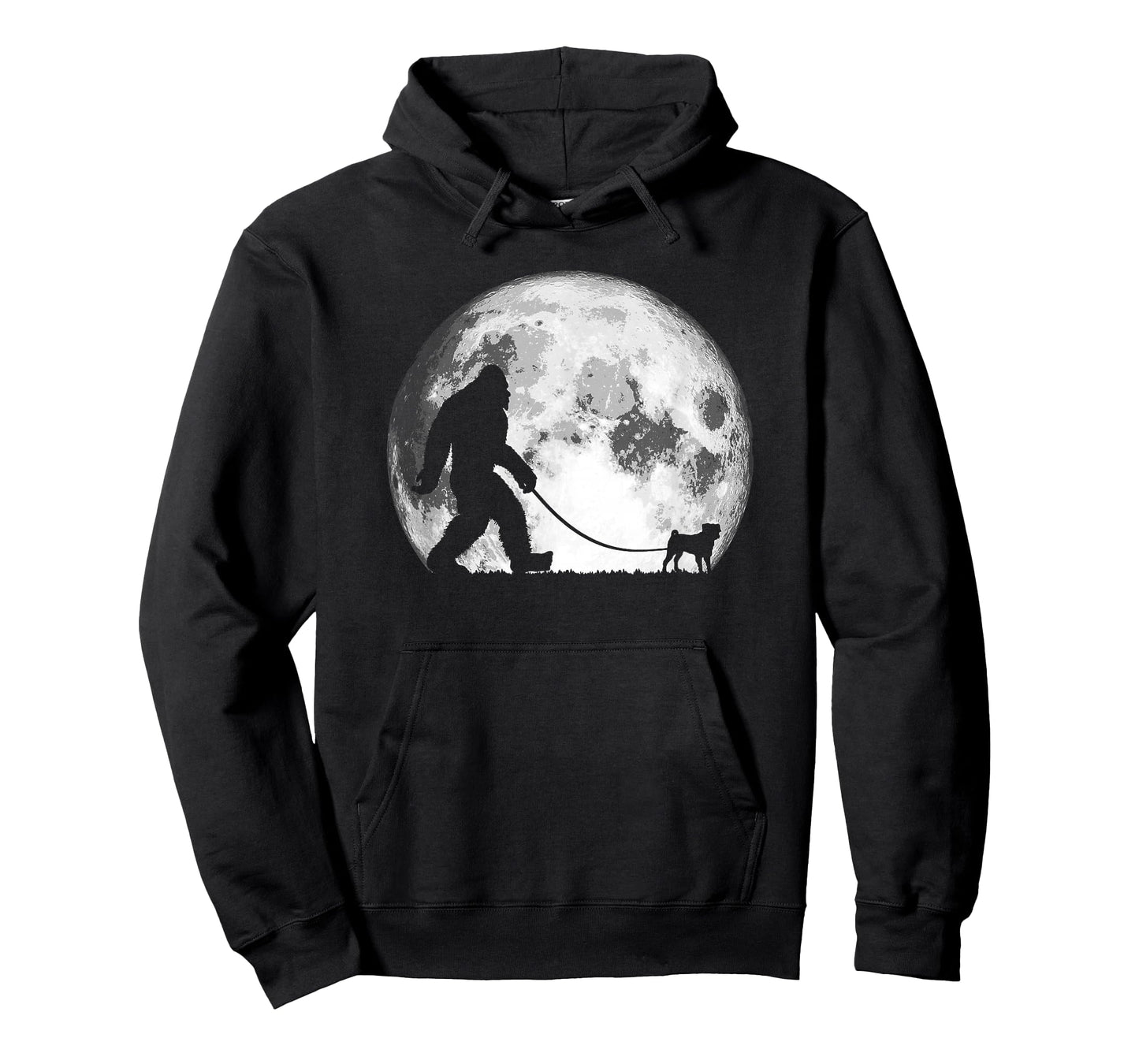 Bigfoot & Pug Funny Night Time Dog Walking Graphic T-Shirt