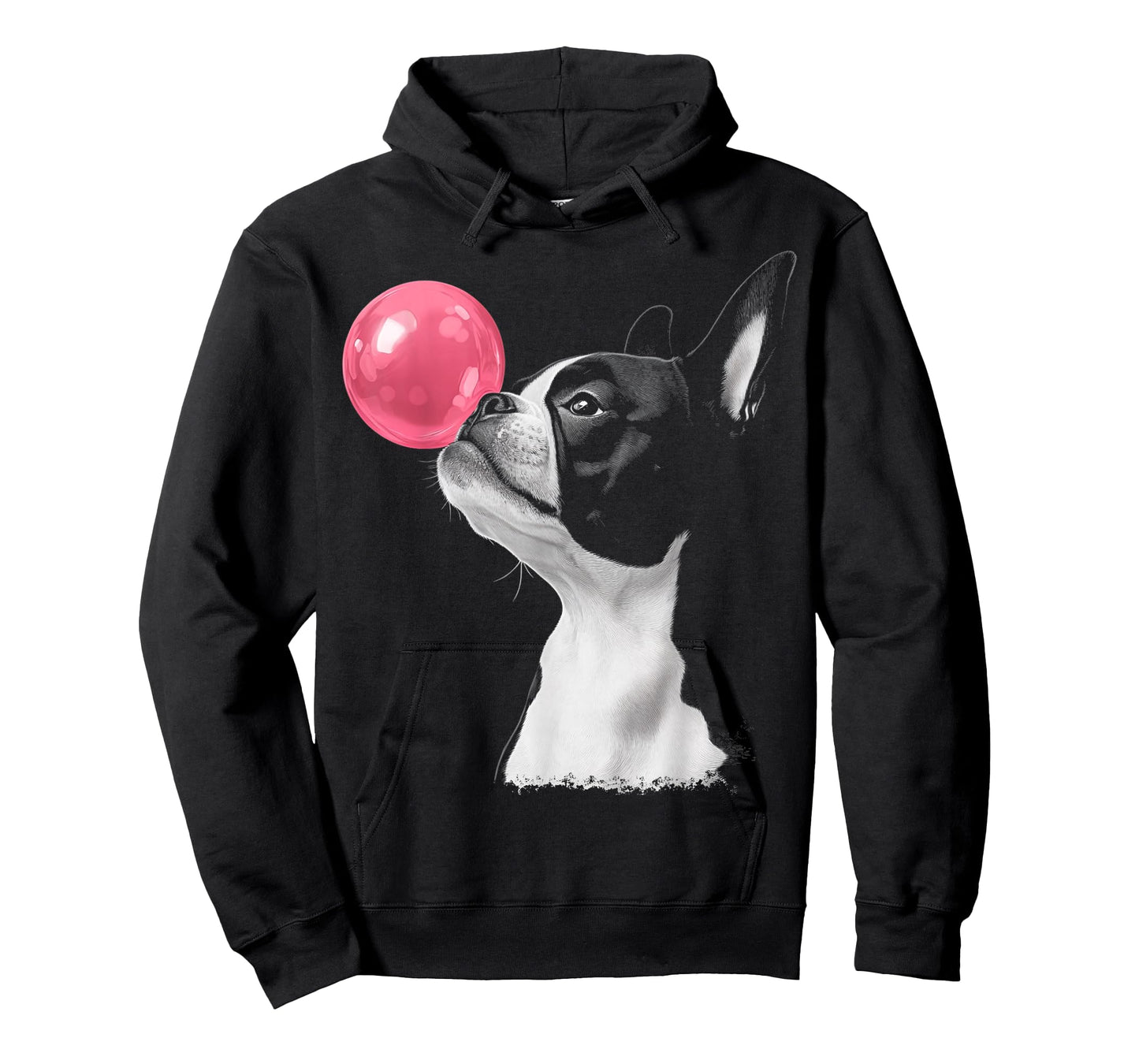 Boston Terrier Dog Blowing Chewing Bubble Gum Pink T-Shirt