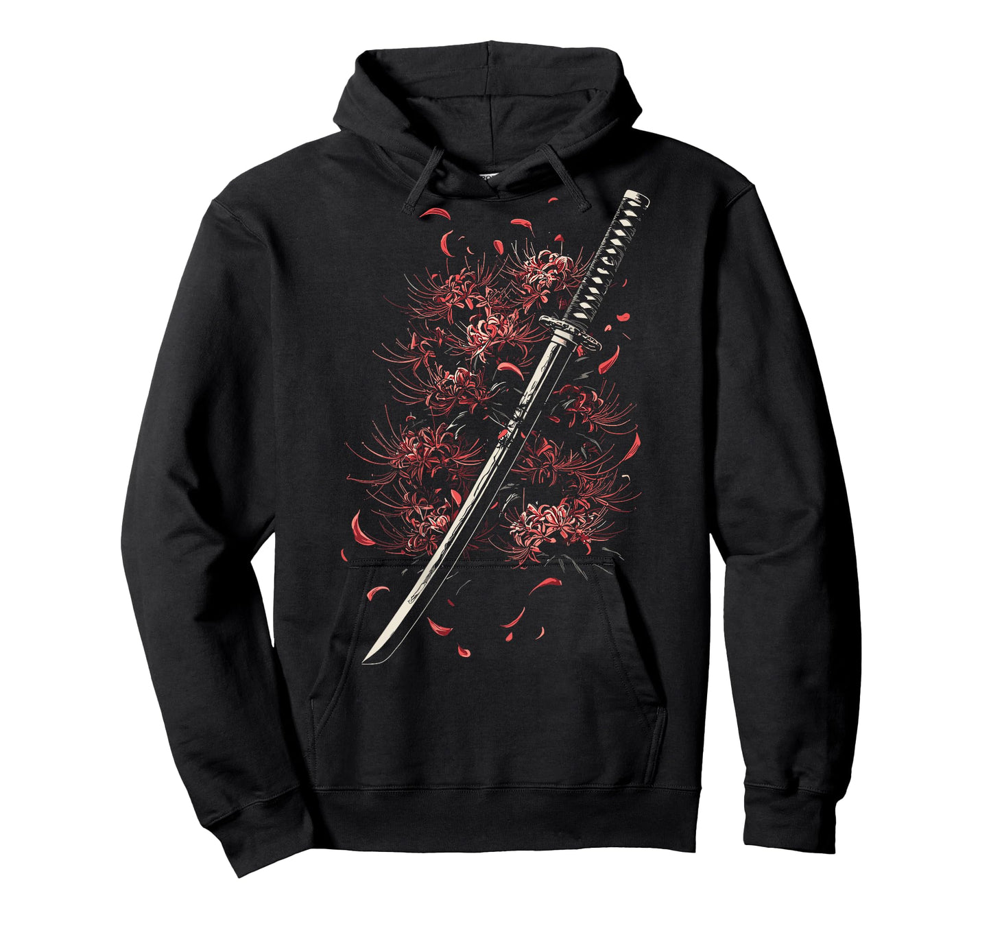 Red Spider Lily Flower Japanese Katana Sword Backprinted T-Shirt