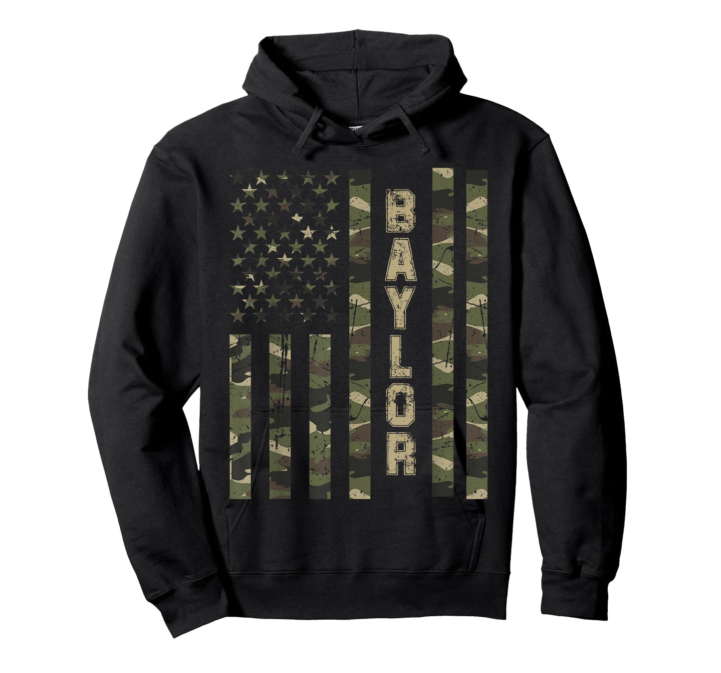Baylor Texas United States Distressed Camo w US Flag T-Shirt