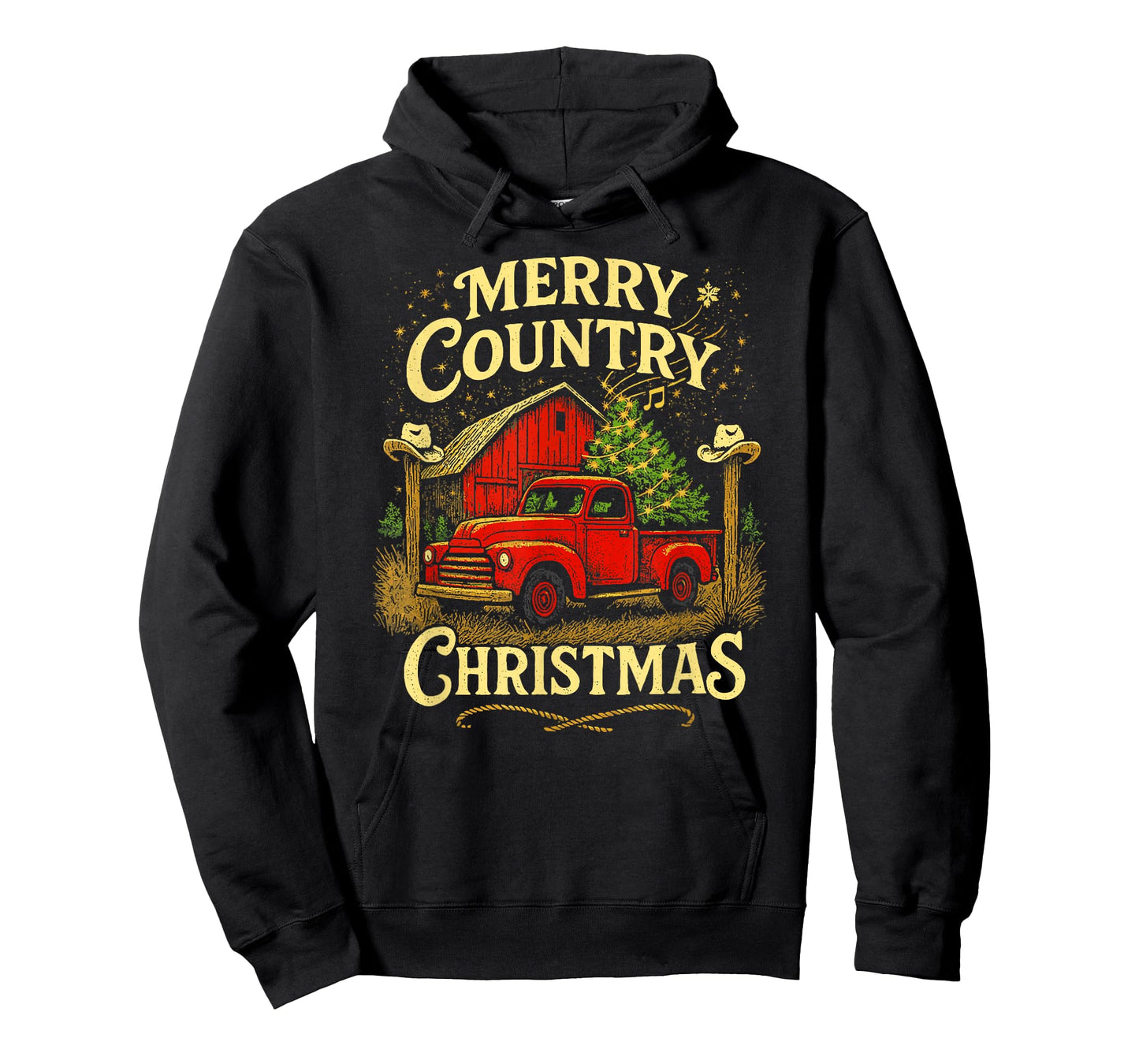 Merry Country Christmas Vintage Truck and Barn Holiday Scene T-Shirt