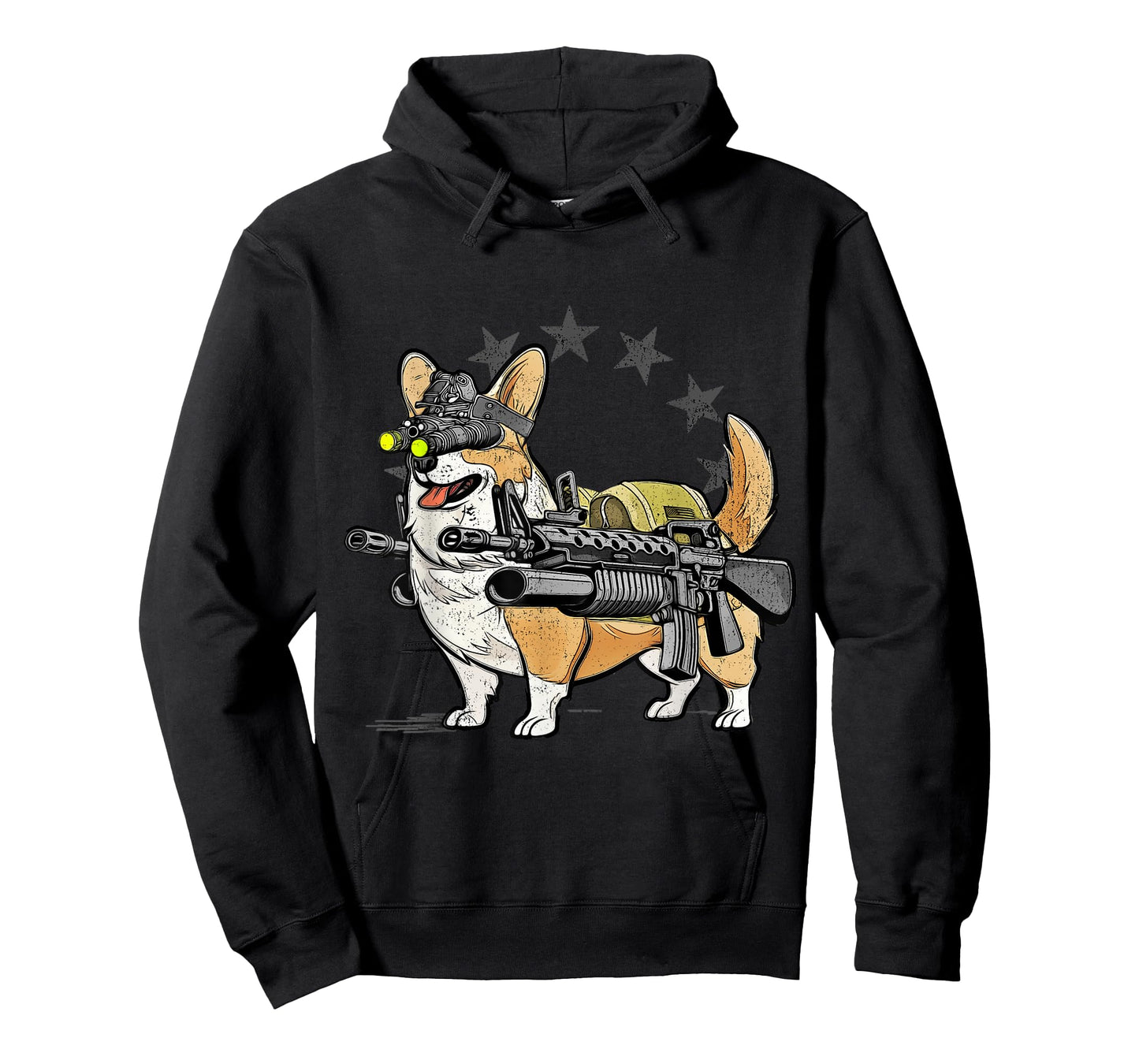 1 Nation Unisex-Adults Combat Corgi Patriotic Cartoon T-Shirt, Black, Small, Short Sleeve