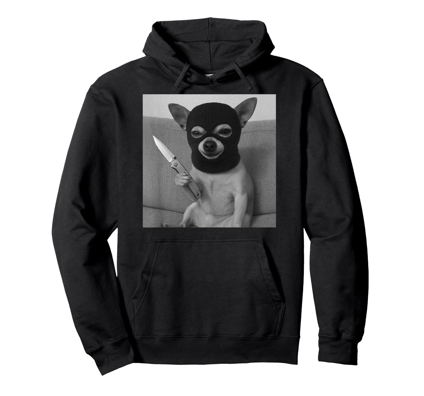 Funny Chihuahua Dog Wearing a ski mask and Holding a Knife T-Shirt