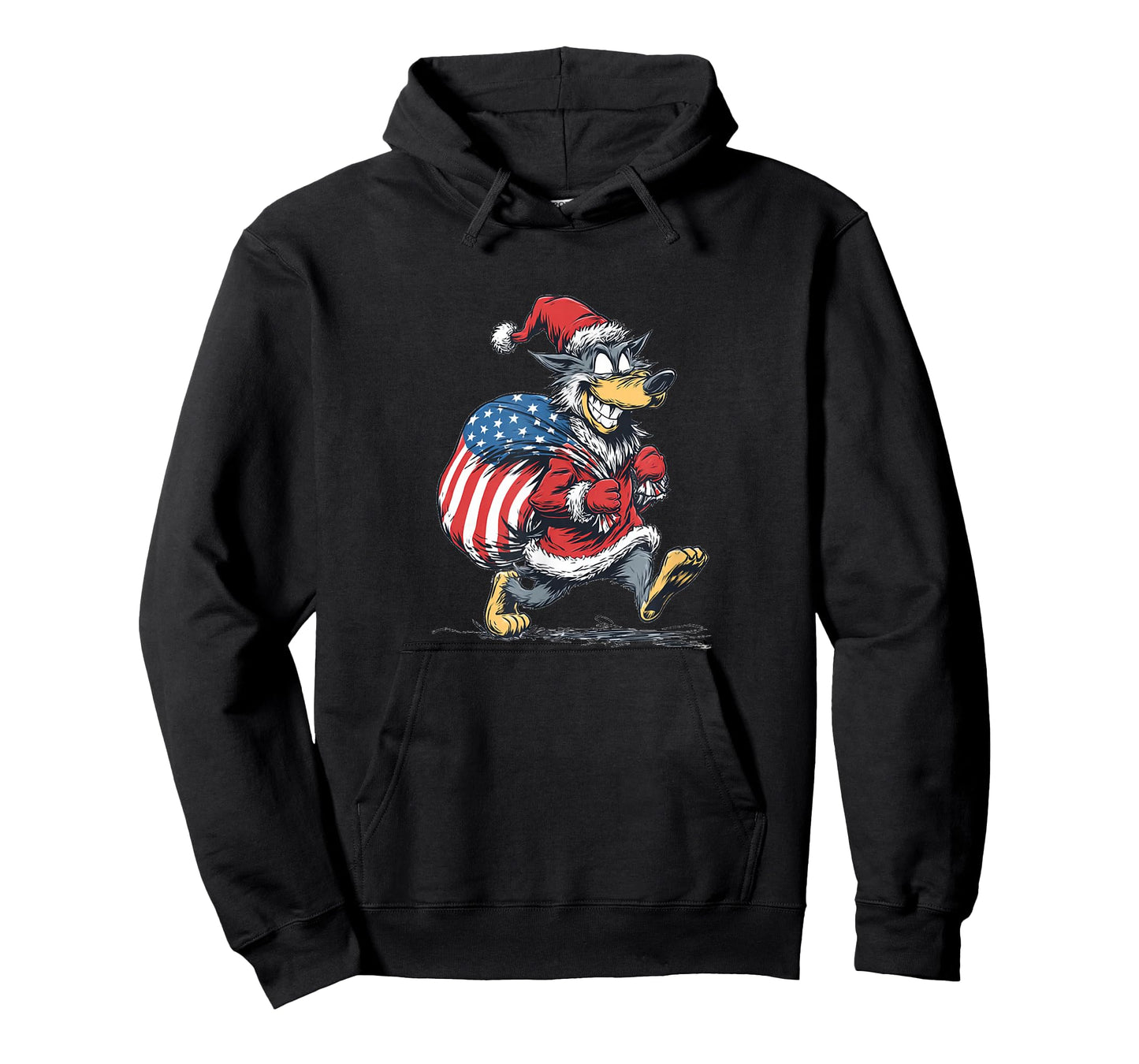 Laughing US Wolf with Santa's Bag Costume for Festive Days T-Shirt