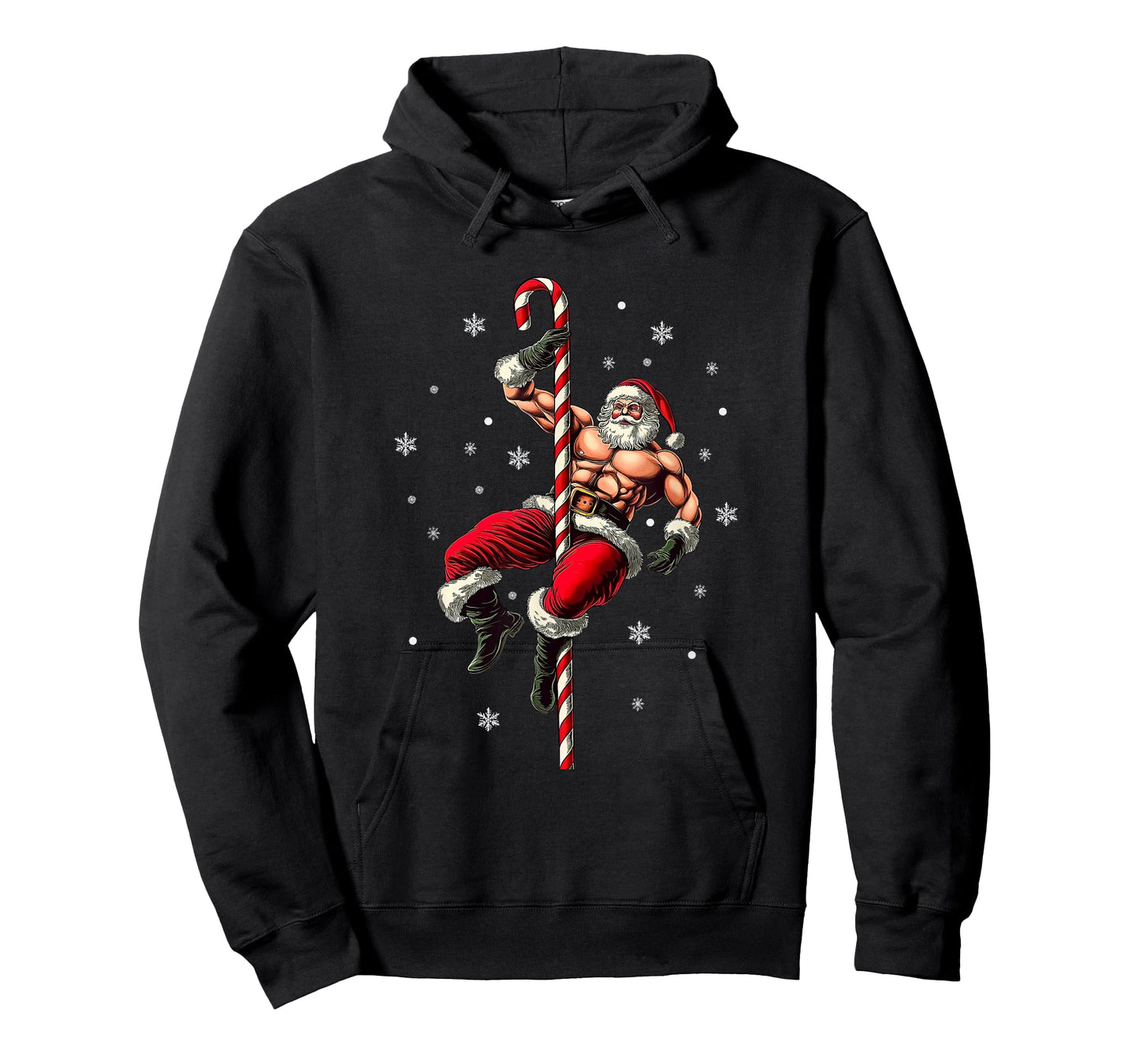 Full Muscle Santa Claus with Candy Cane Stripper Pole T-Shirt