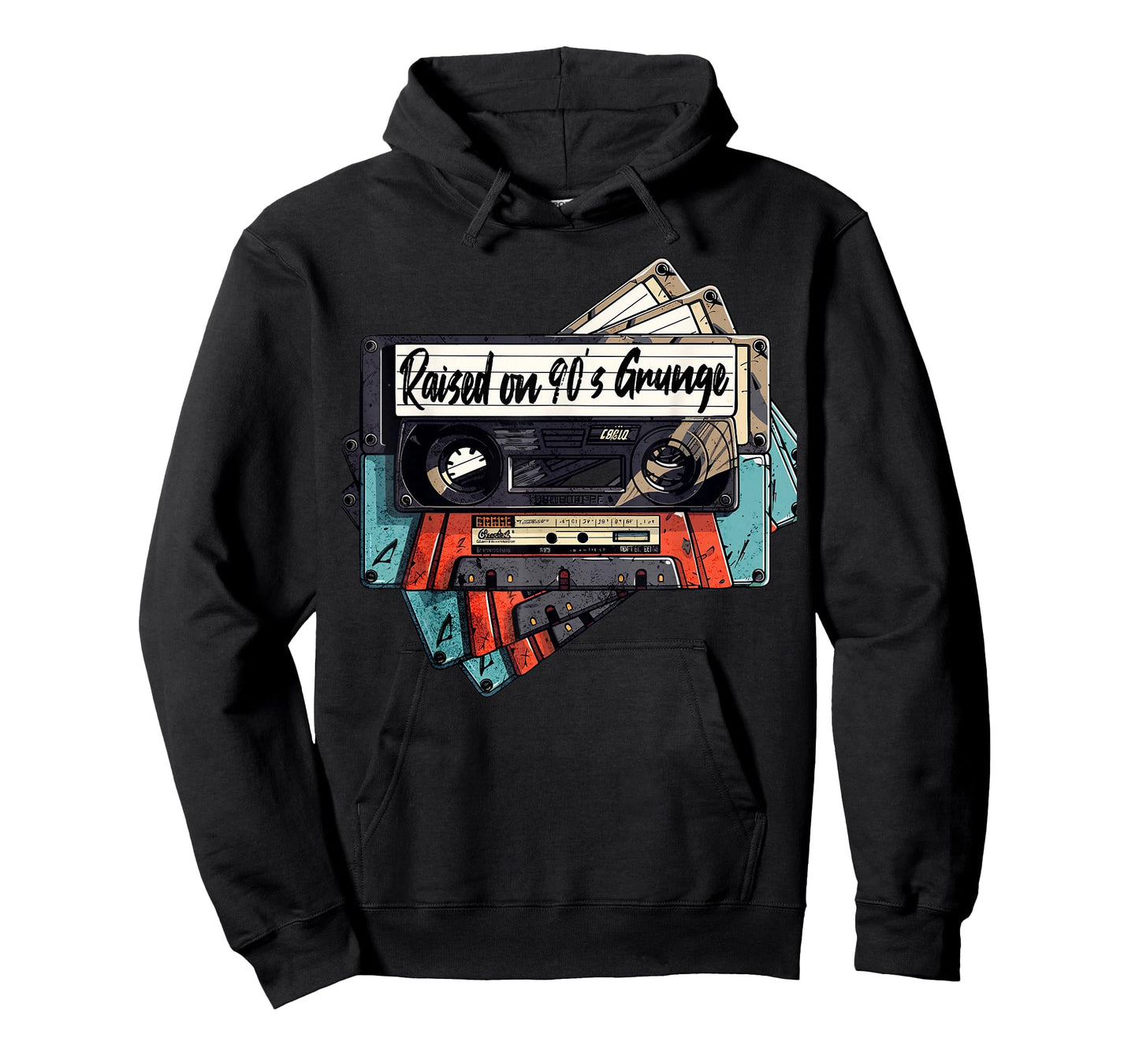 Raised On 90's Music Grunge Rock Cassette Tape Design T-Shirt