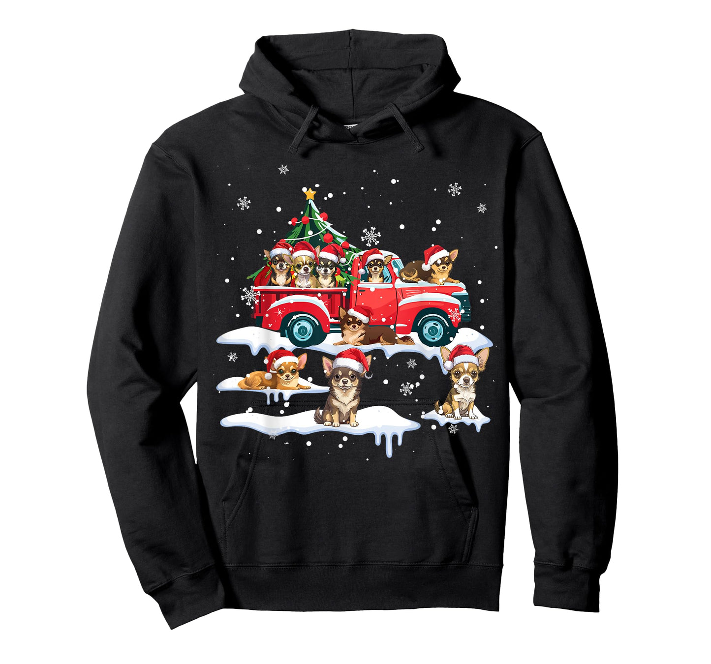Chihuahua Dog Riding Red Truck Ugly Sweater Merry Christmas T-Shirt