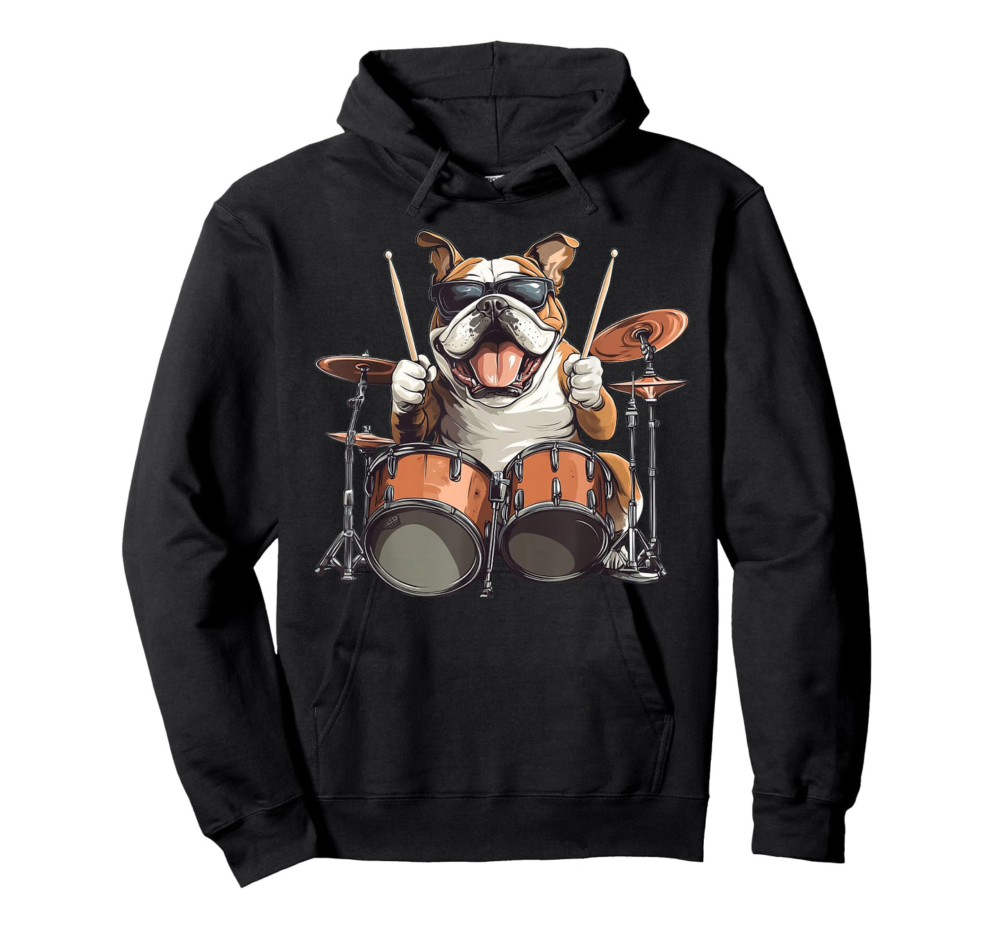 Cute English Bulldog Dog Playing Drums Drummer Music T-Shirt