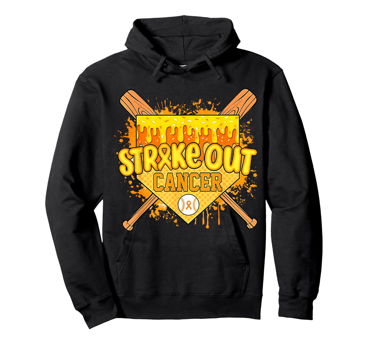 Home Plate Ice Cream Drip Childhood Cancer Baseball Gold T-Shirt