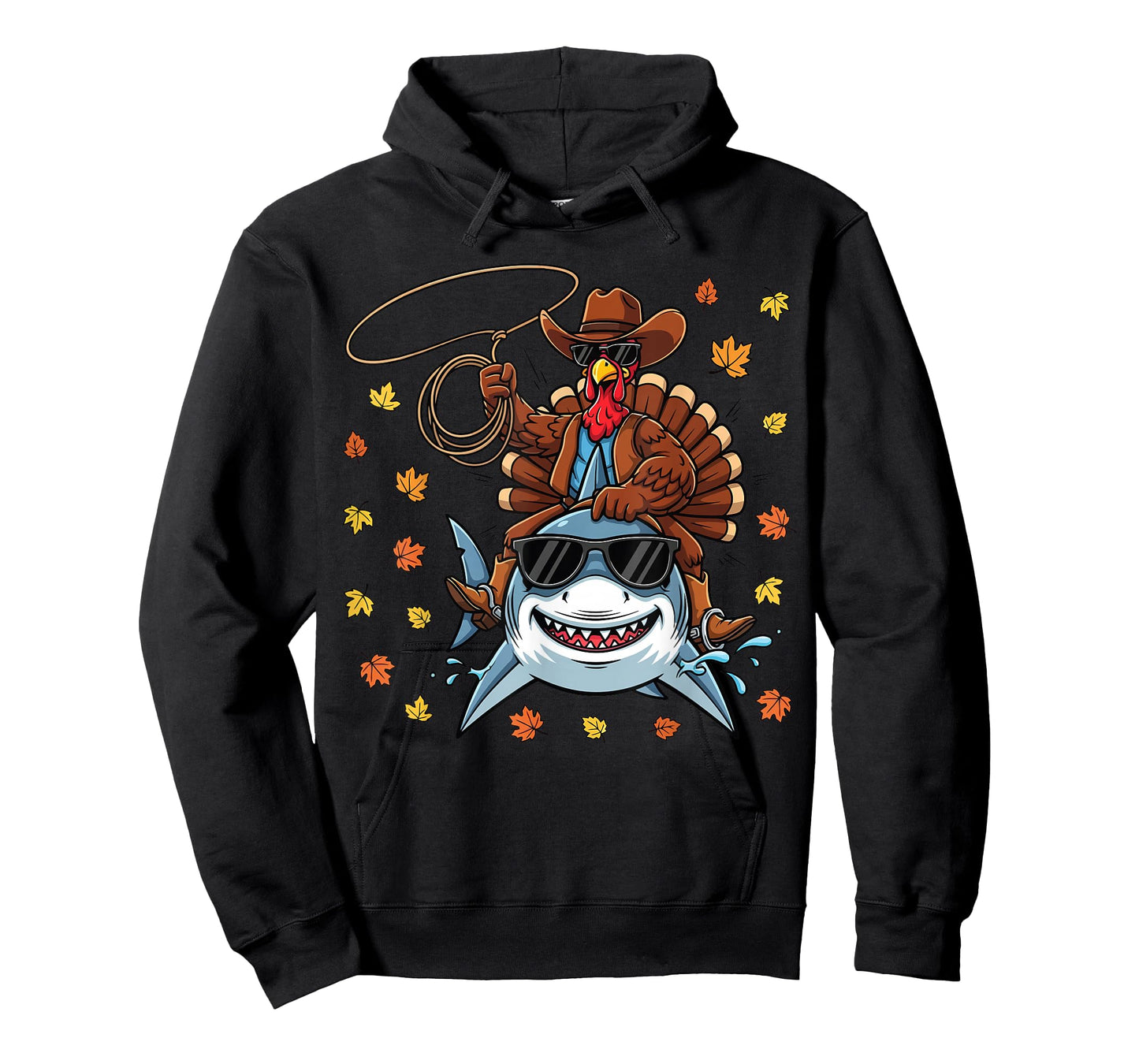Funny Thanksgiving Cowboy Costume Turkey Riding Shark Kids T-Shirt