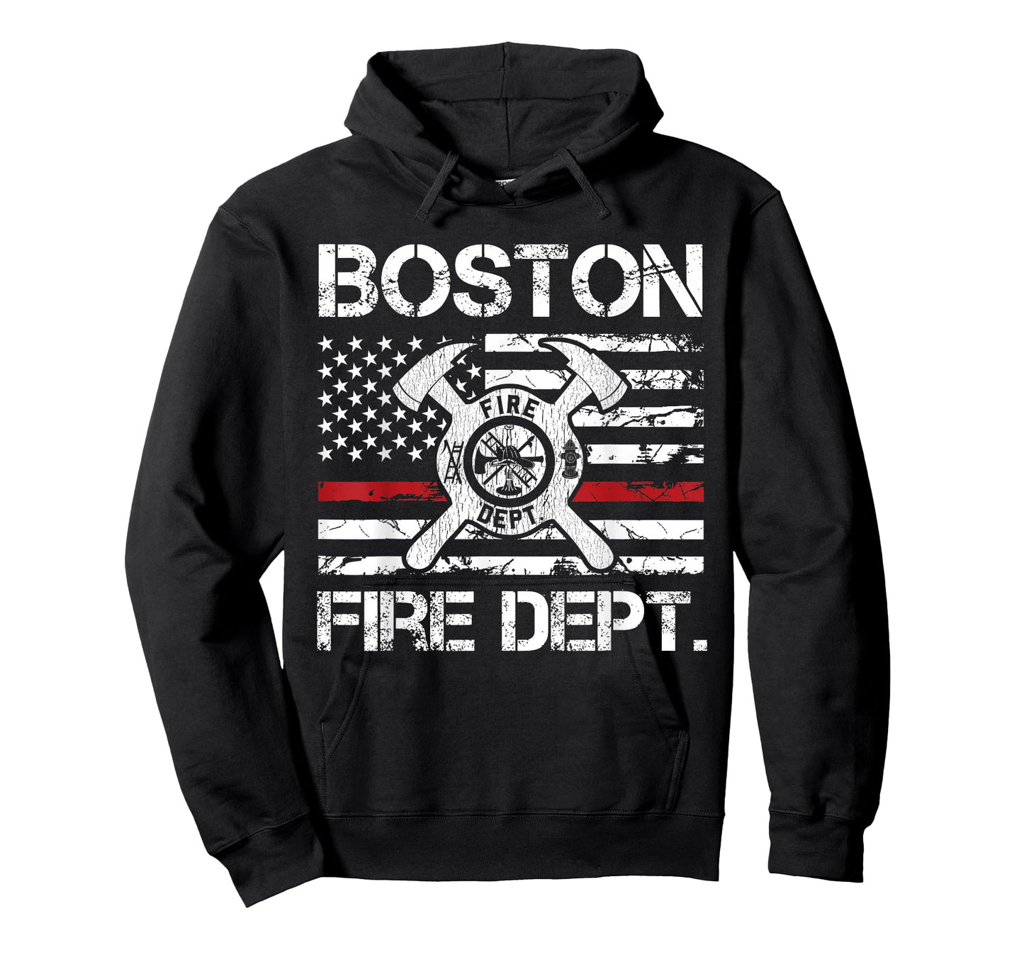 Boston Massachusetts Fire Department Thin Red Line Logo T-Shirt