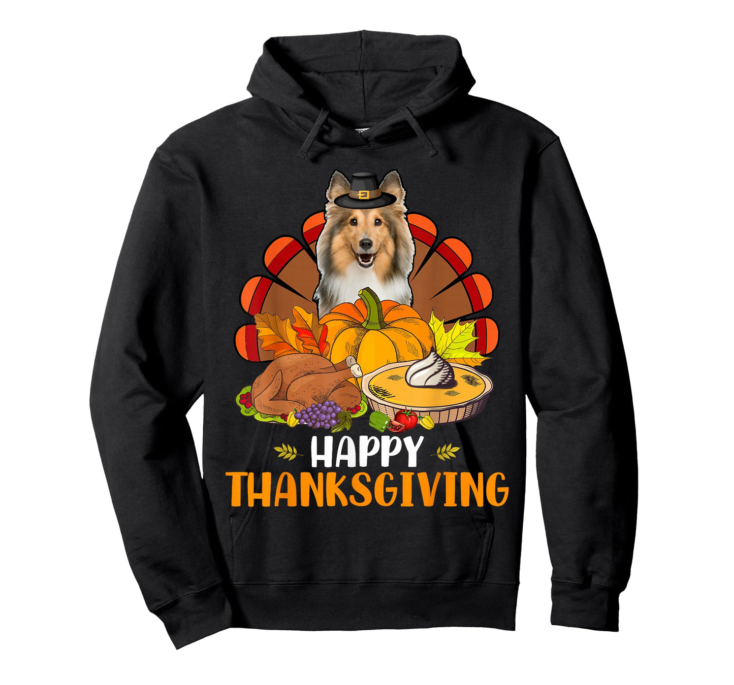 Thanksgiving Turkey Sheltie Dog Eating Dinner Family Lover T-Shirt