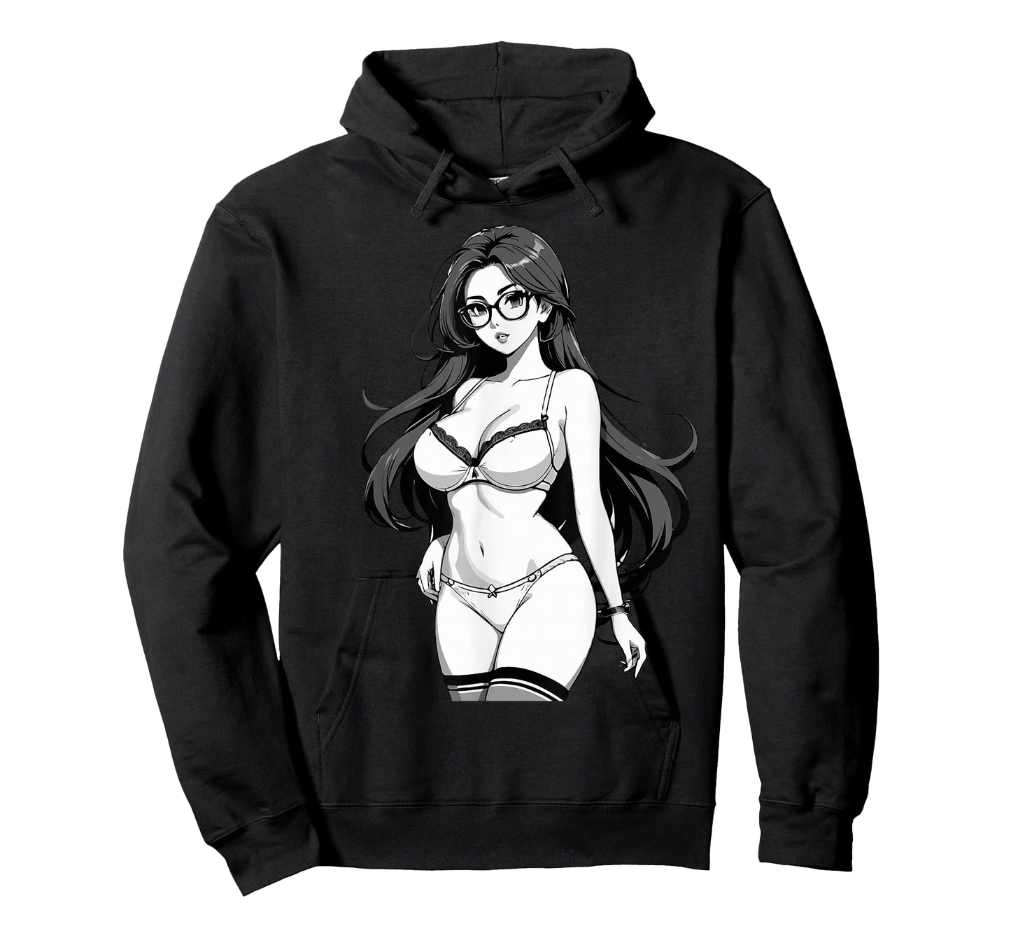 Sexy Waifu Otaku Anime Girl Japanese in Black and White Art T-Shirt