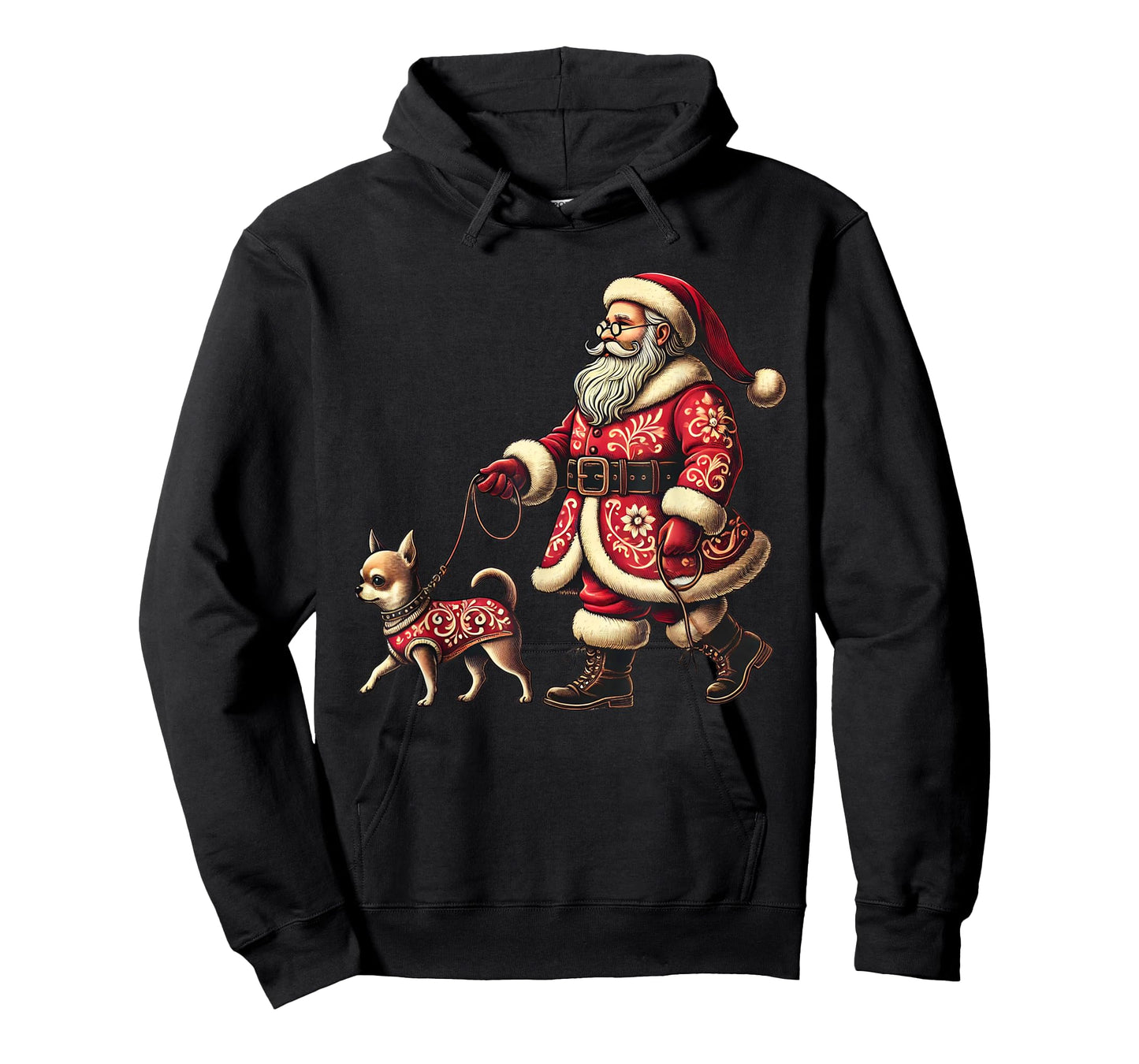 Santa Walking Chihuahua Christmas Dog Lover Xmas Men Women T-Shirt