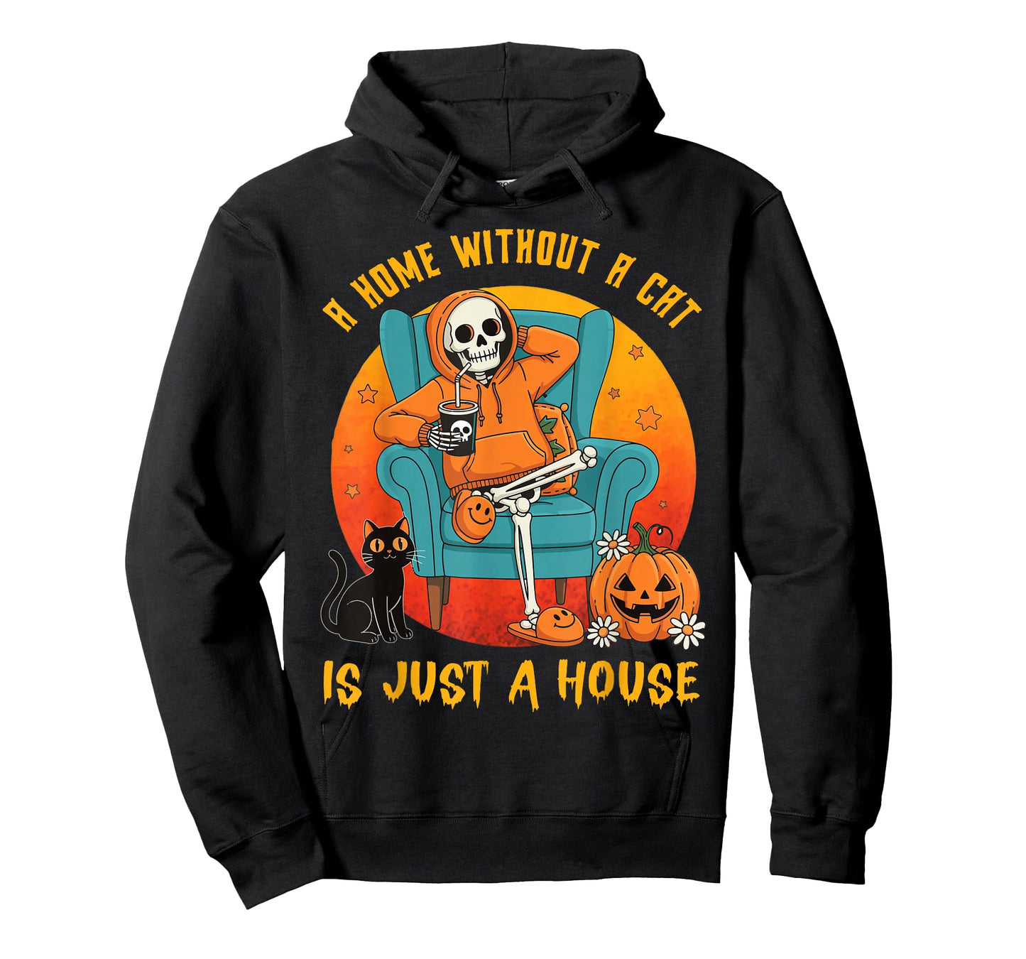 Spooky Skeleton Halloween A Home Without a Black Cat Pumpkin T-Shirt