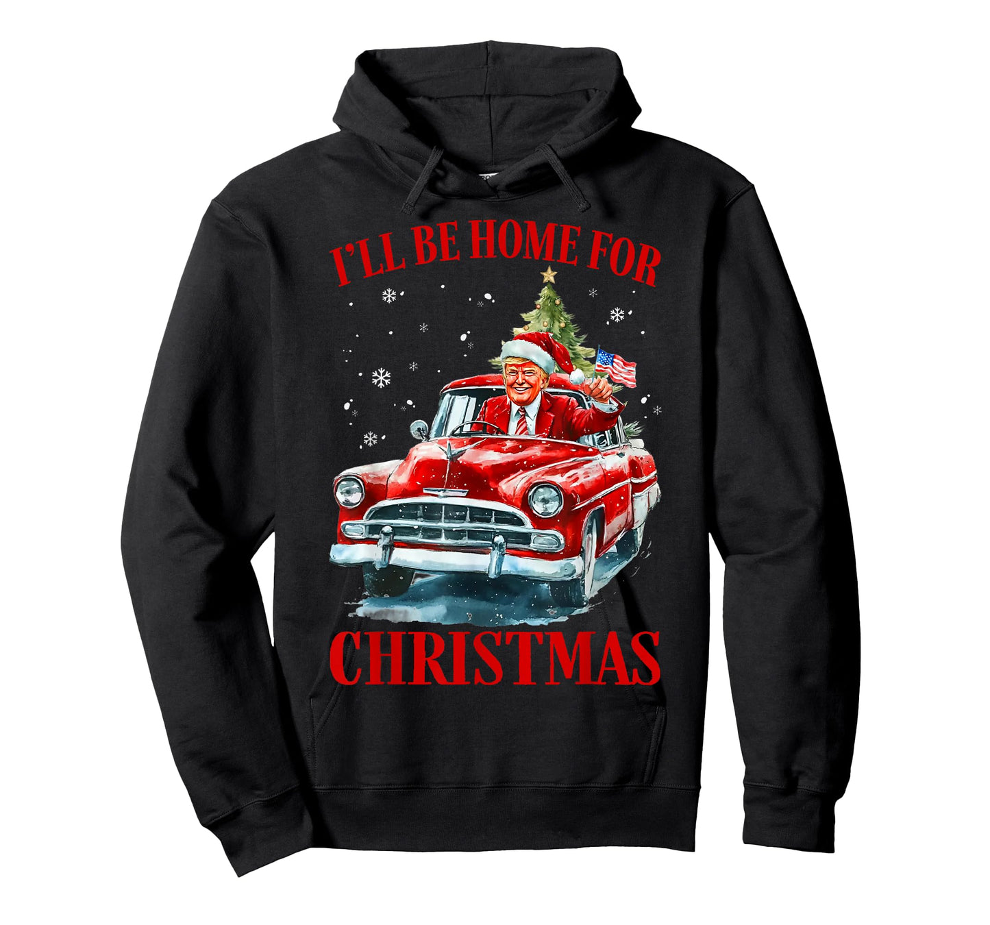 I'll Be Home for Christmas Santa Trump Riding Red Truck Xmas T-Shirt