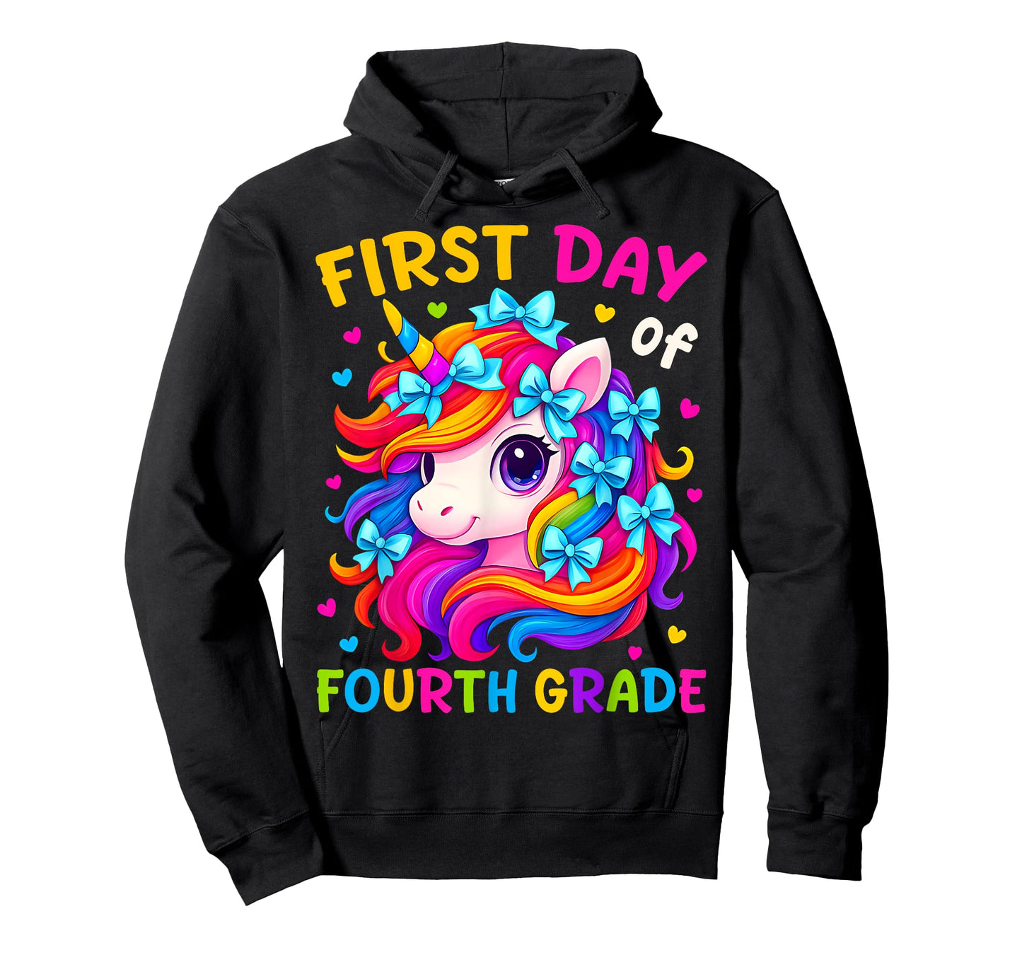 First Day of 4th Grade Kids Girl Bow Unicorn Back To School T-Shirt
