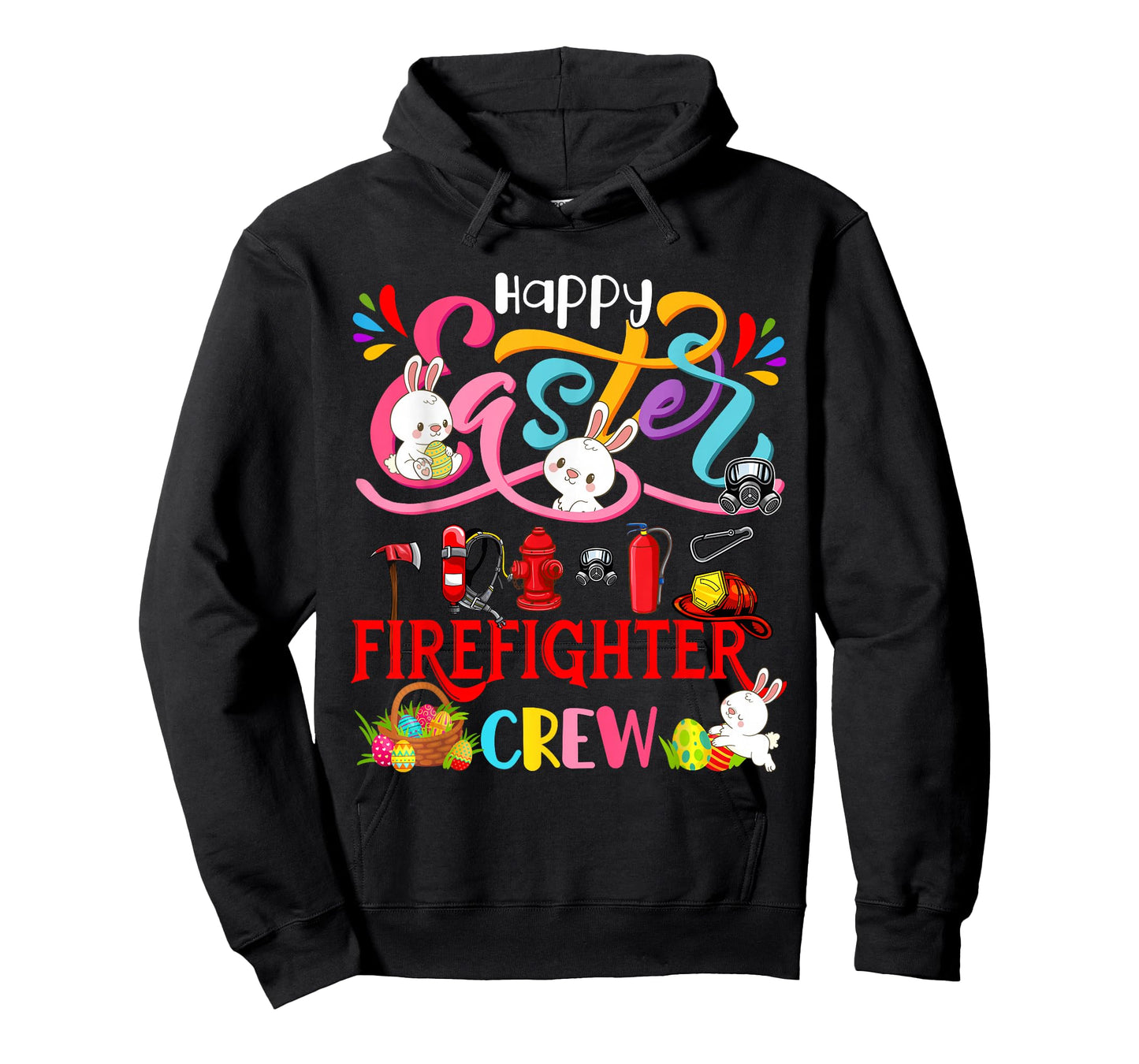 Happy Easter Firefighter Crew Group Bunnies Hunting Eggs T-Shirt