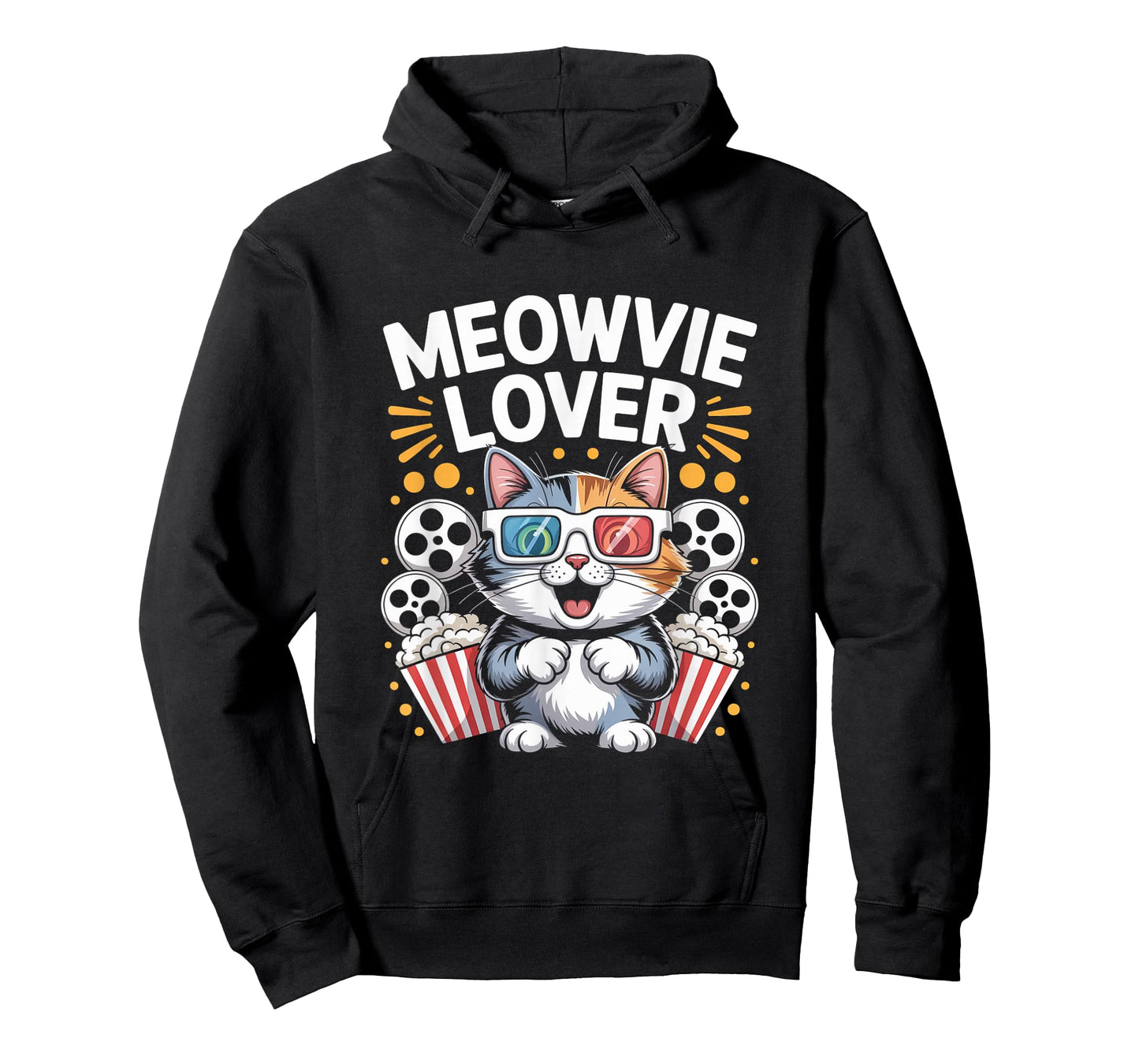Meowvie Lover Cat Movie Night Popcorn 3D Glasses T-Shirt