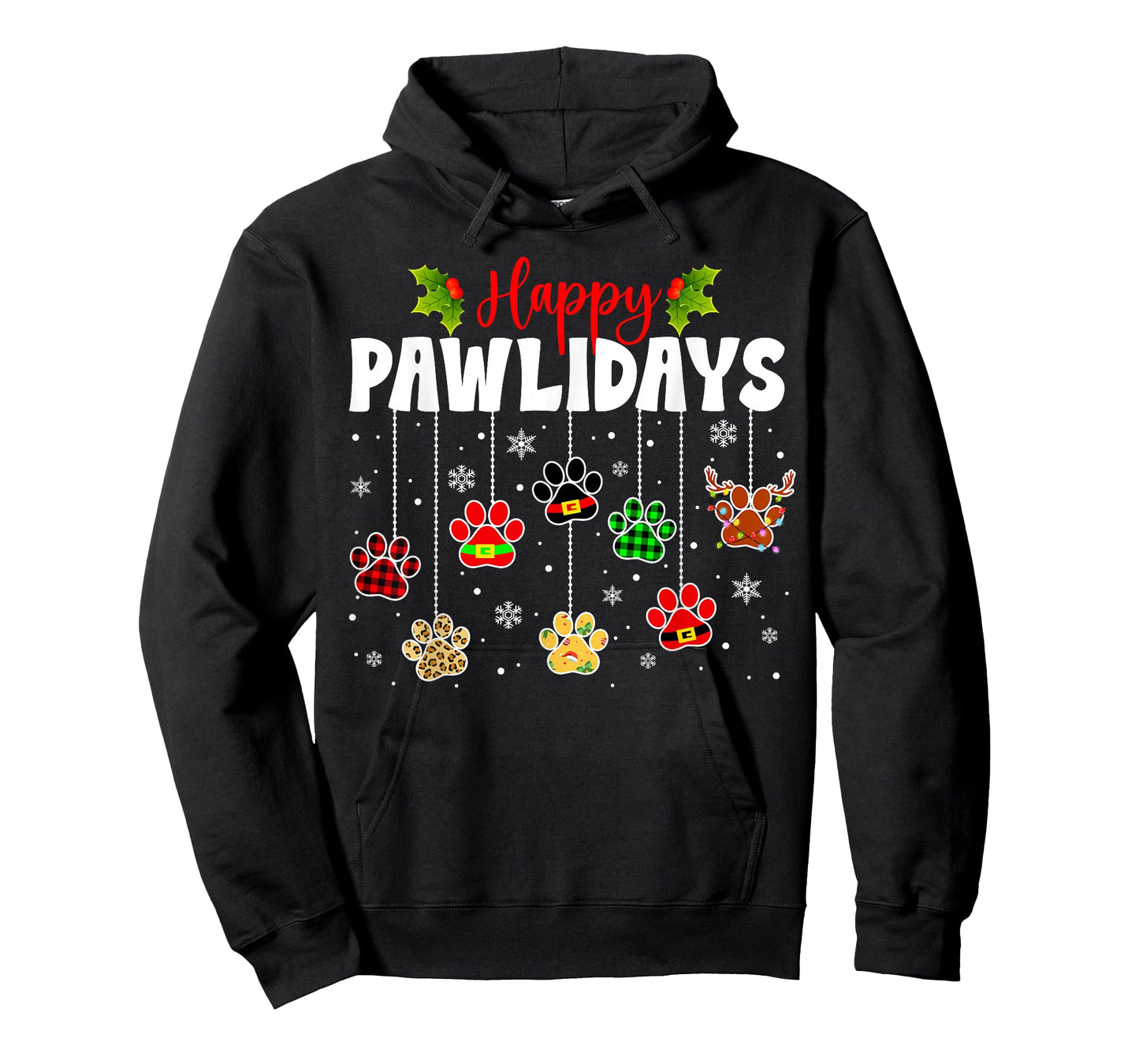 Funny Happy Pawlidays Christmas Dog Paw Xmas Dogs Lovers T-Shirt