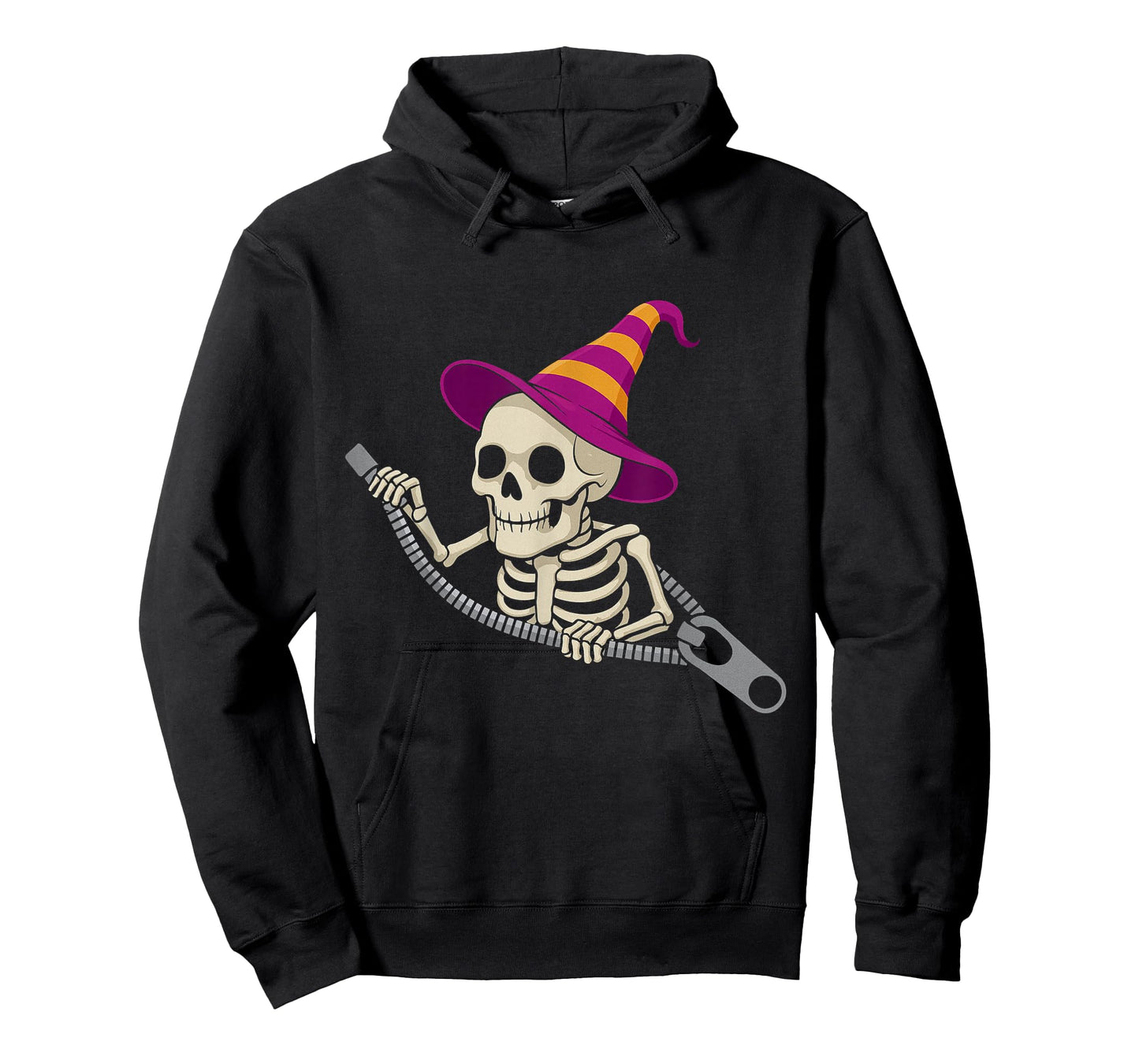 Skeleton in a Witch Hat Emerging from a Zipper for Halloween T-Shirt