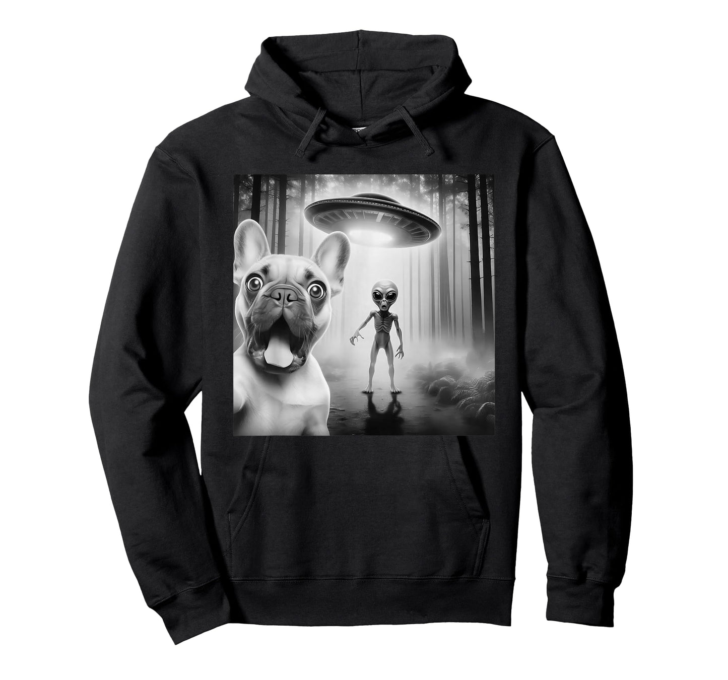 Funny French Bulldog Surprised Selfie with Alien UFO T-Shirt
