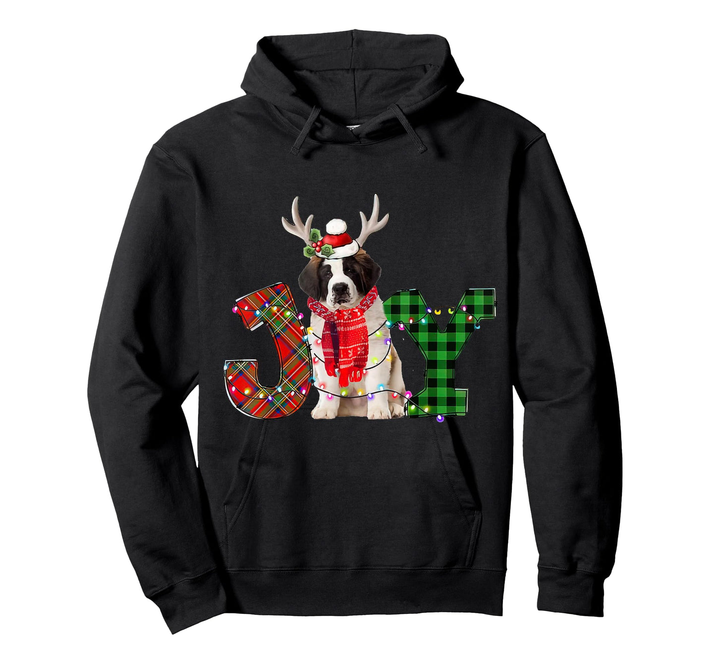 Joy Christmas Lights Saint Bernard Dog Santa Hat Pajama T-Shirt for Men Women Kids